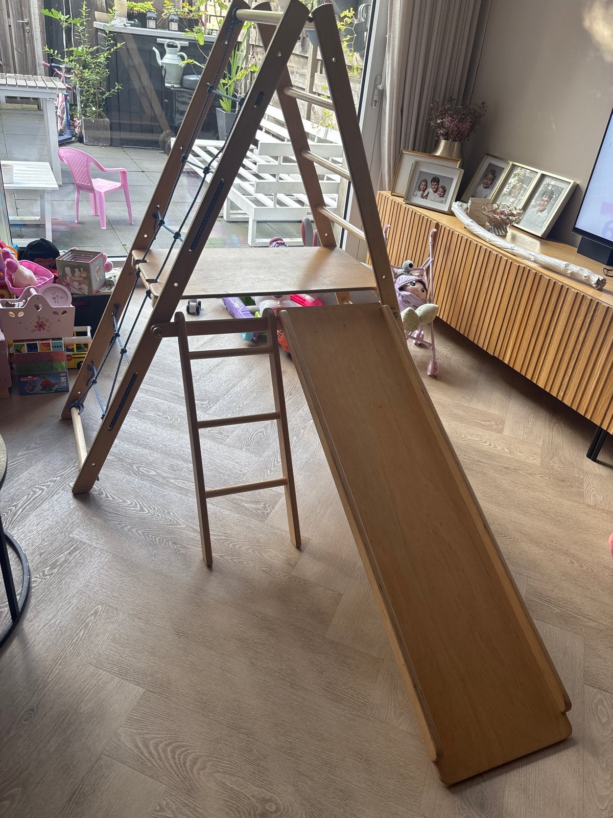 Houten klimrek met glijbaan voor kinderen, Ophalen, Gebruikt, Glijbaan