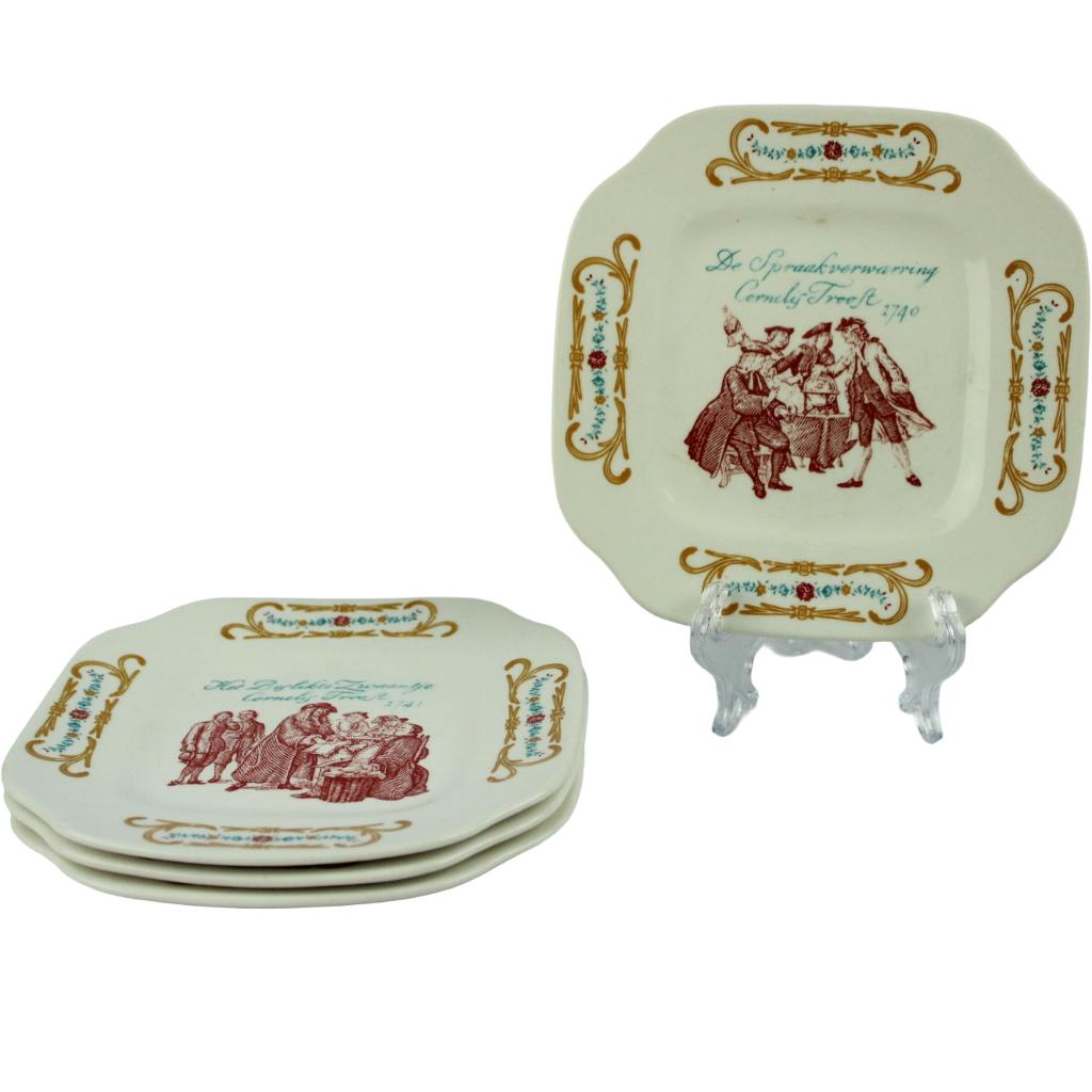 Set Boch Frères Keramis borden – 4 stuks – ca. 1900–1930, Antiek en Kunst, Antiek | Servies los, Ophalen of Verzenden