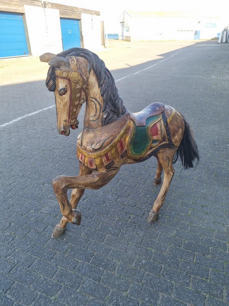 Antiek Carrousel Paard - Handgesneden Hout, Ophalen