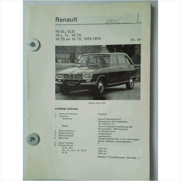 Renault 16 Vraagbaak losbladig 1970-1974 #2 Nederlands, Ophalen of Verzenden, Gelezen, Renault