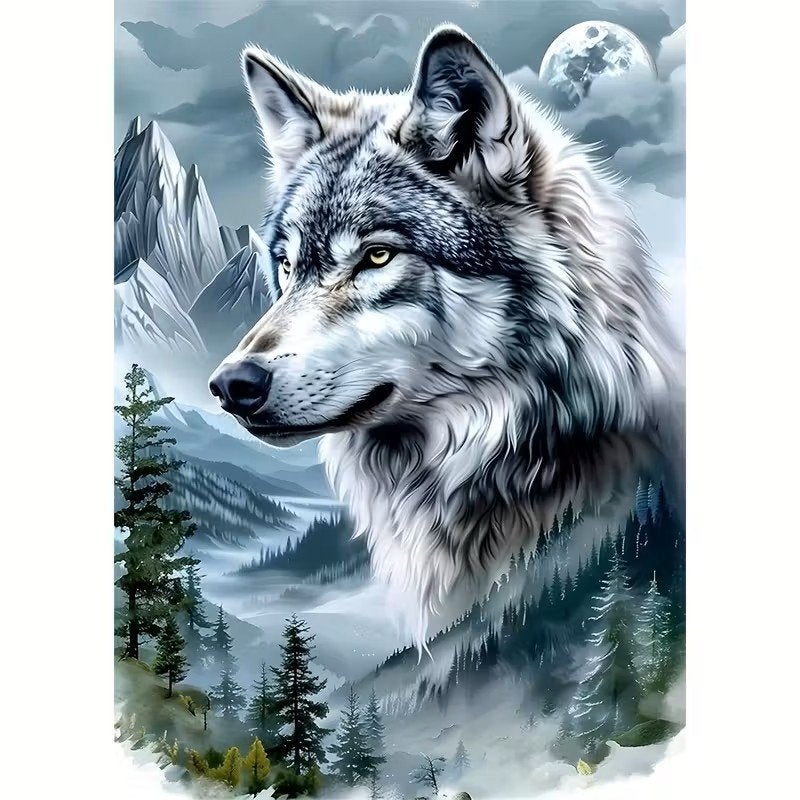 50x40cm Diamond Painting winter wolf (rond) nr 79, Verzenden, Nieuw, Overige materialen, Grijs