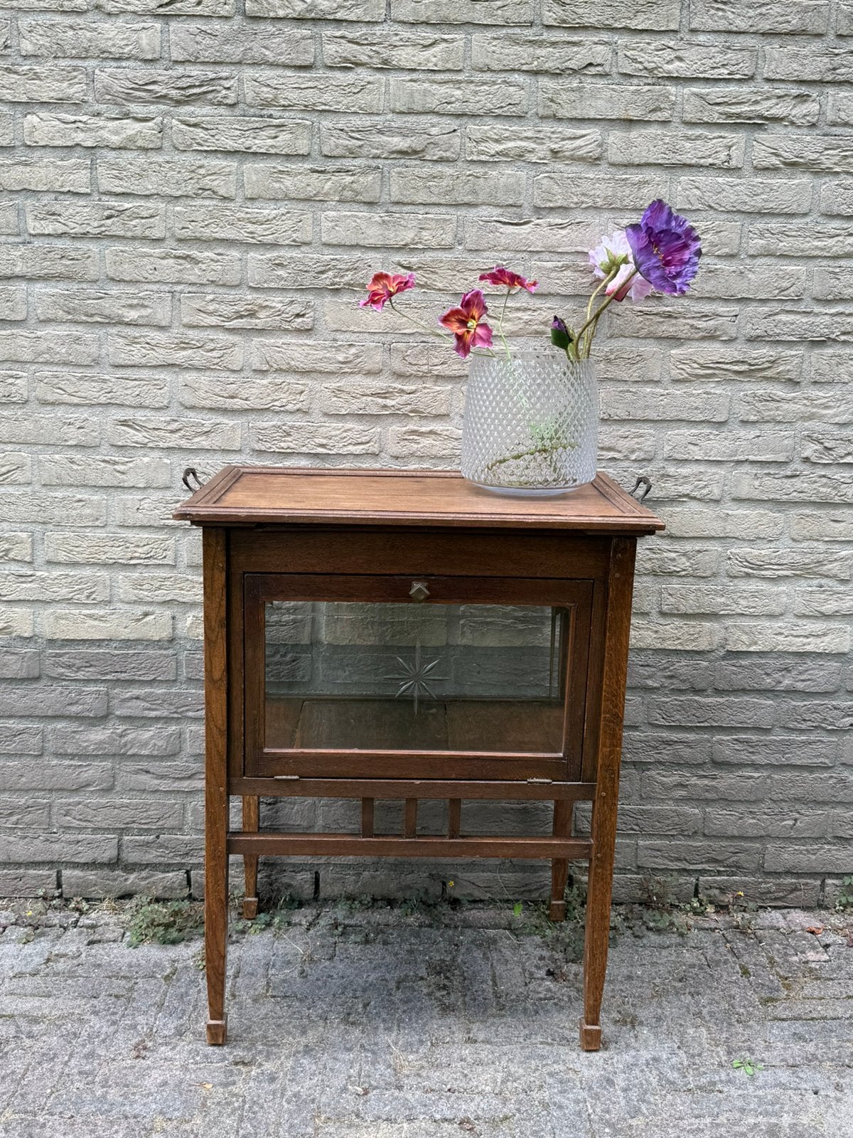 Antiek Theekastje met dienblad, Huis en Inrichting, Tafels | Sidetables, Ophalen, 100 tot 150 cm, Eikenhout, Zo goed als nieuw