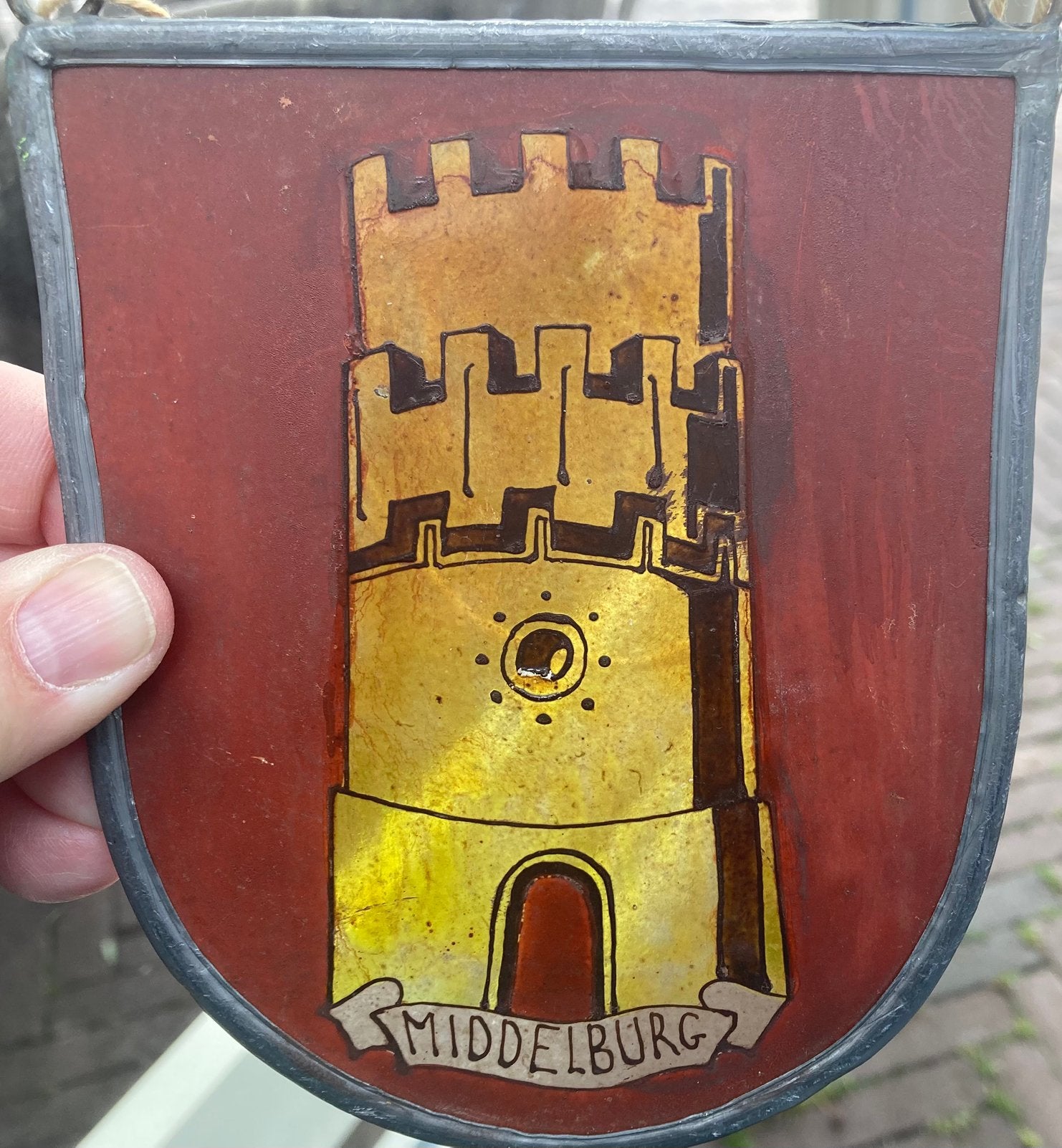 Fraaie Oude raamhanger wapen Middelburg glas in lood, Antiek en Kunst, Ophalen