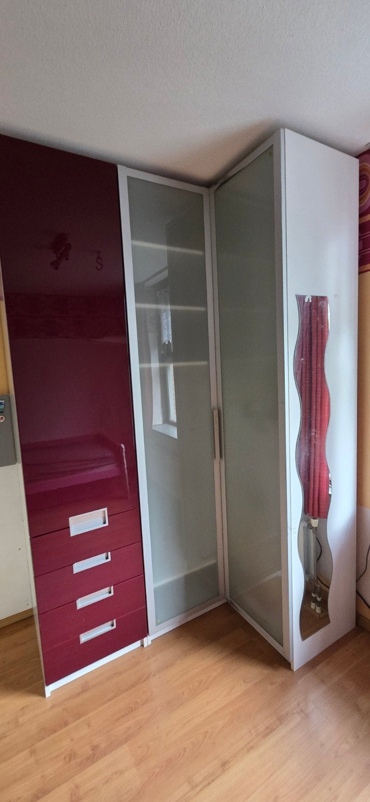 Moderne hoekkast met lades en glazen deuren, Ophalen, Gebruikt, 200 cm of meer, Modern, Hoekmodel