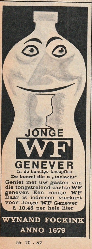 Retro reclame 1966 Wynand Fockink jonge jenever kneepfles, Verzenden, Overige typen