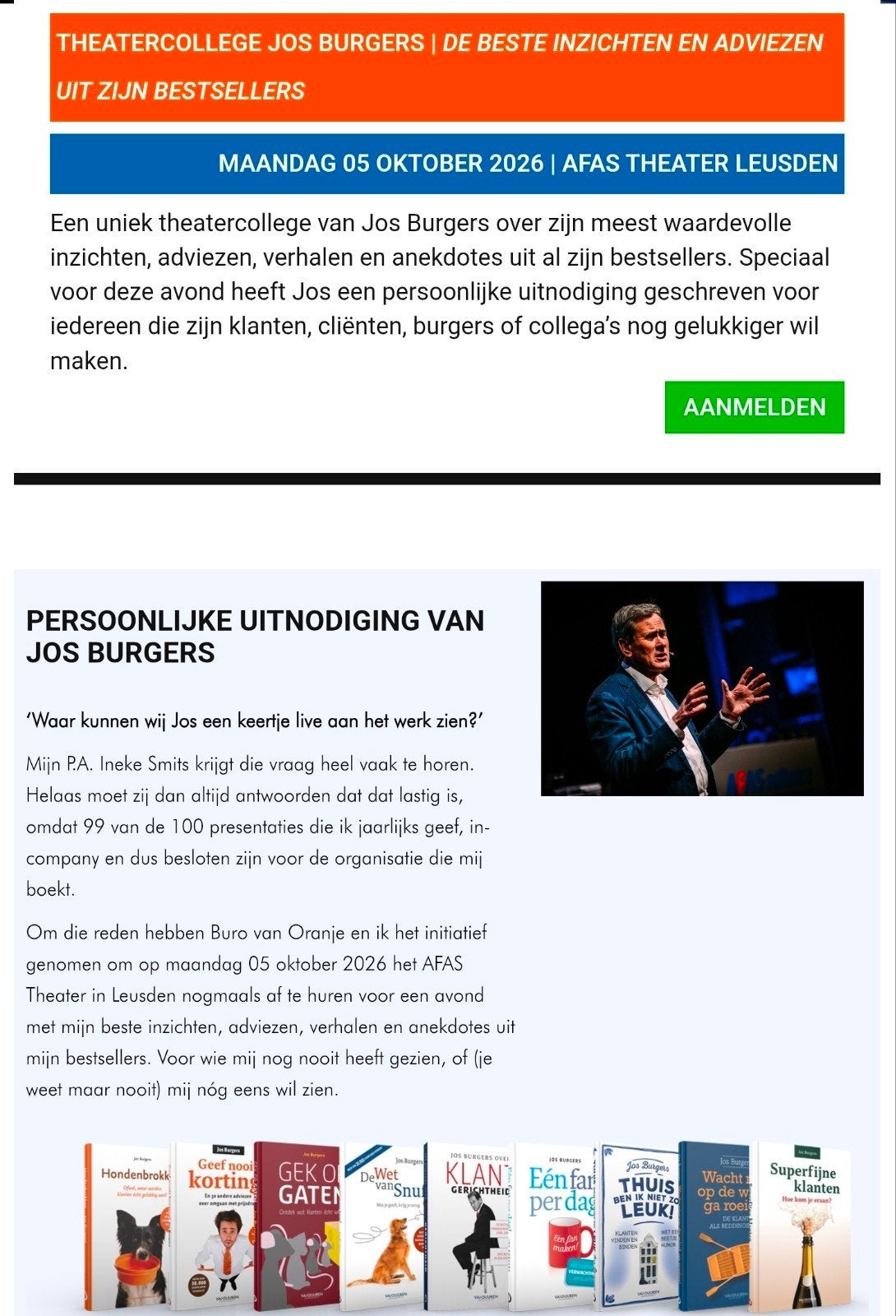 Theatercollege Jos Burgers - 5 oktober - AFAS theater, Oktober, Arrangement