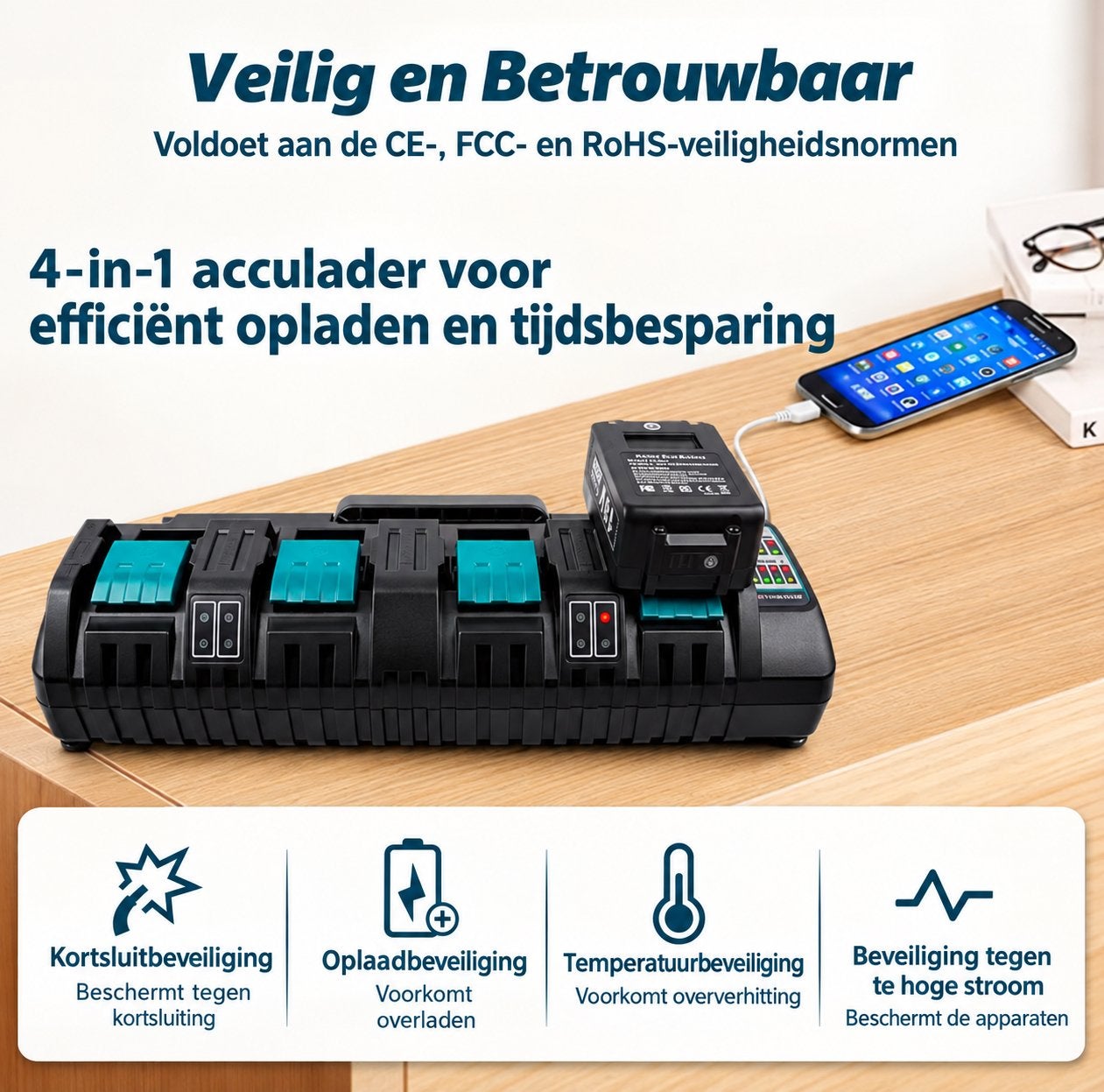 Foto 4 van Makita 14.4-18V Intelligente 4-poorts Oplader DC18RF met USB