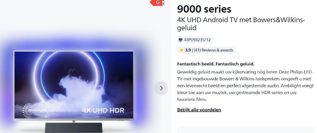 Philips KTV 43 inch met B&W geluidsysteem, Ophalen, Philips, LED, 50 Hz