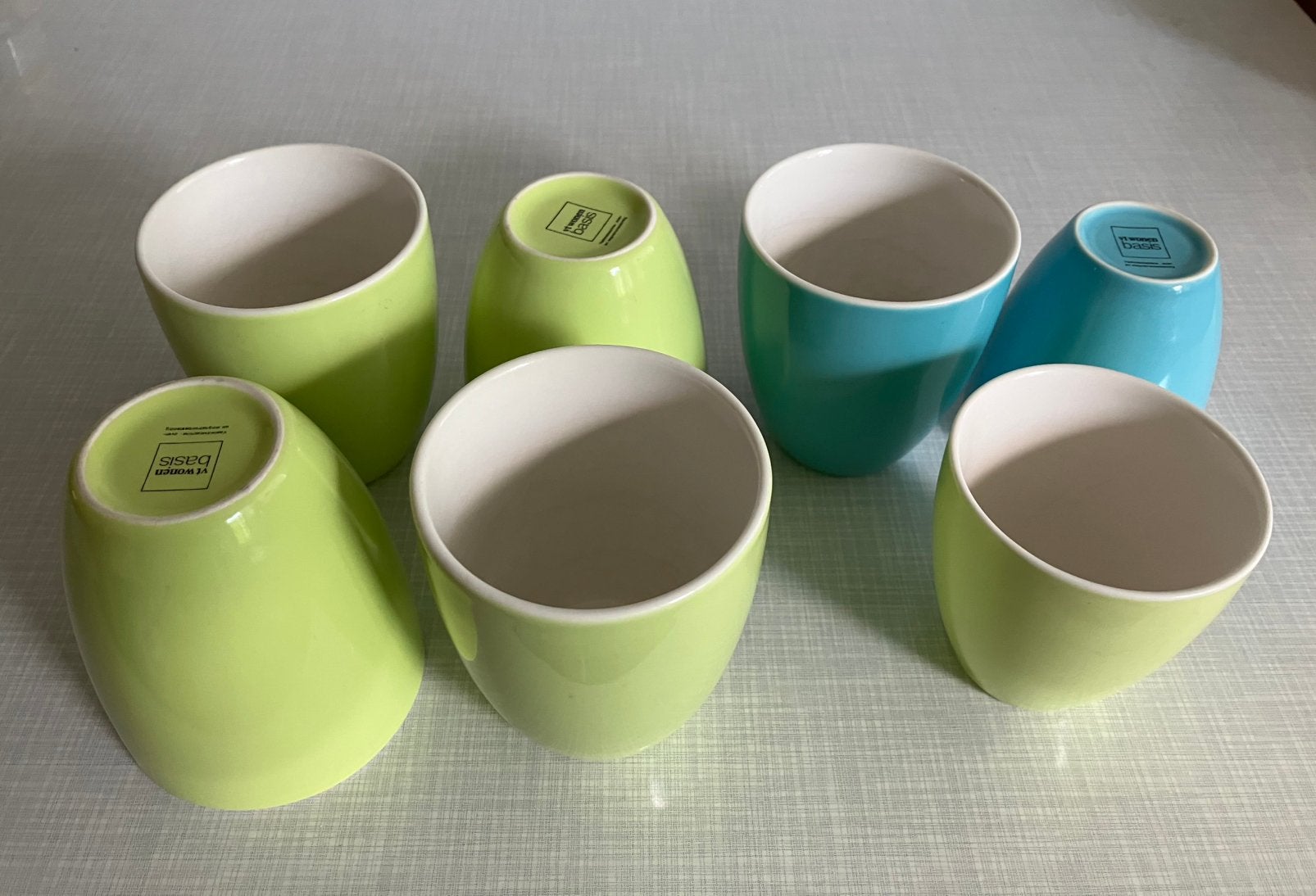Bekers VT Wonen Basis lime en blauw, Ophalen of Verzenden, Zo goed als nieuw, Overige stijlen, Kop(pen) en/of Schotel(s)