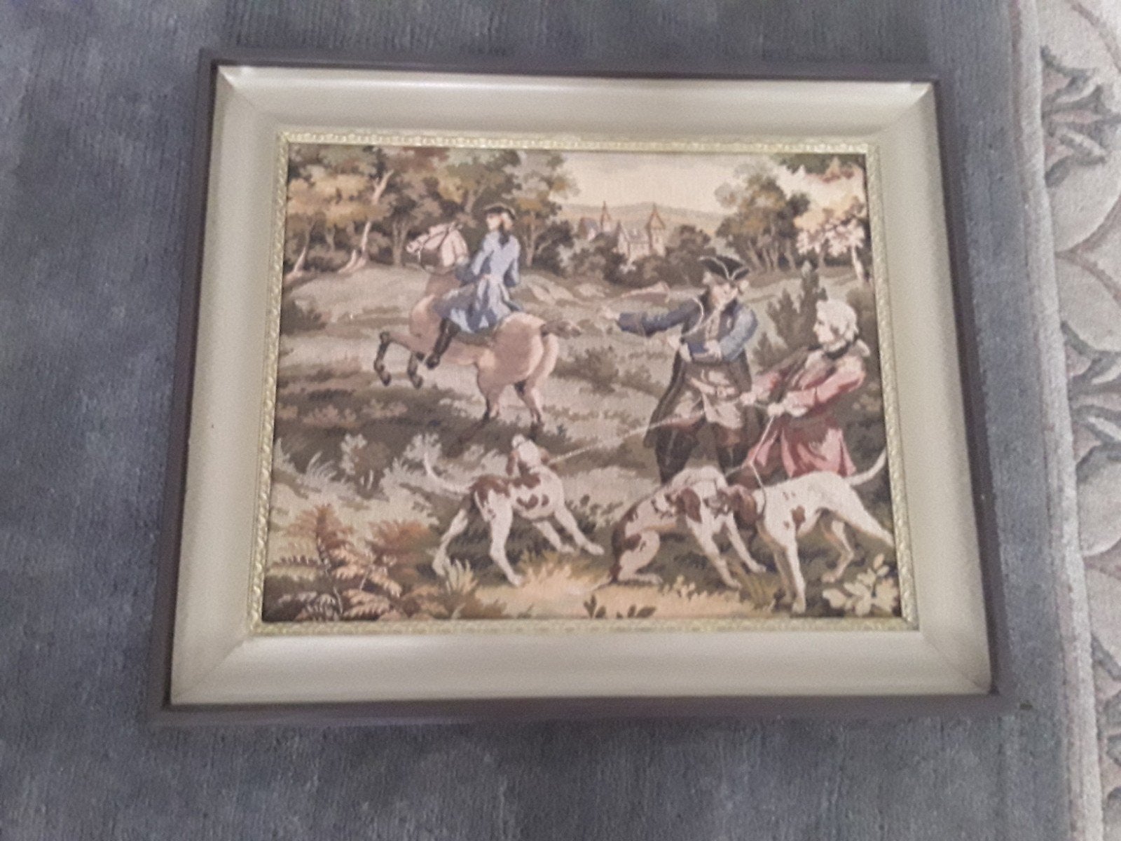 Mooie Gobelin in antieke lijst - Jachttafereel, Antiek en Kunst, Kunst | Schilderijen | Klassiek, Ophalen of Verzenden, Klassiek