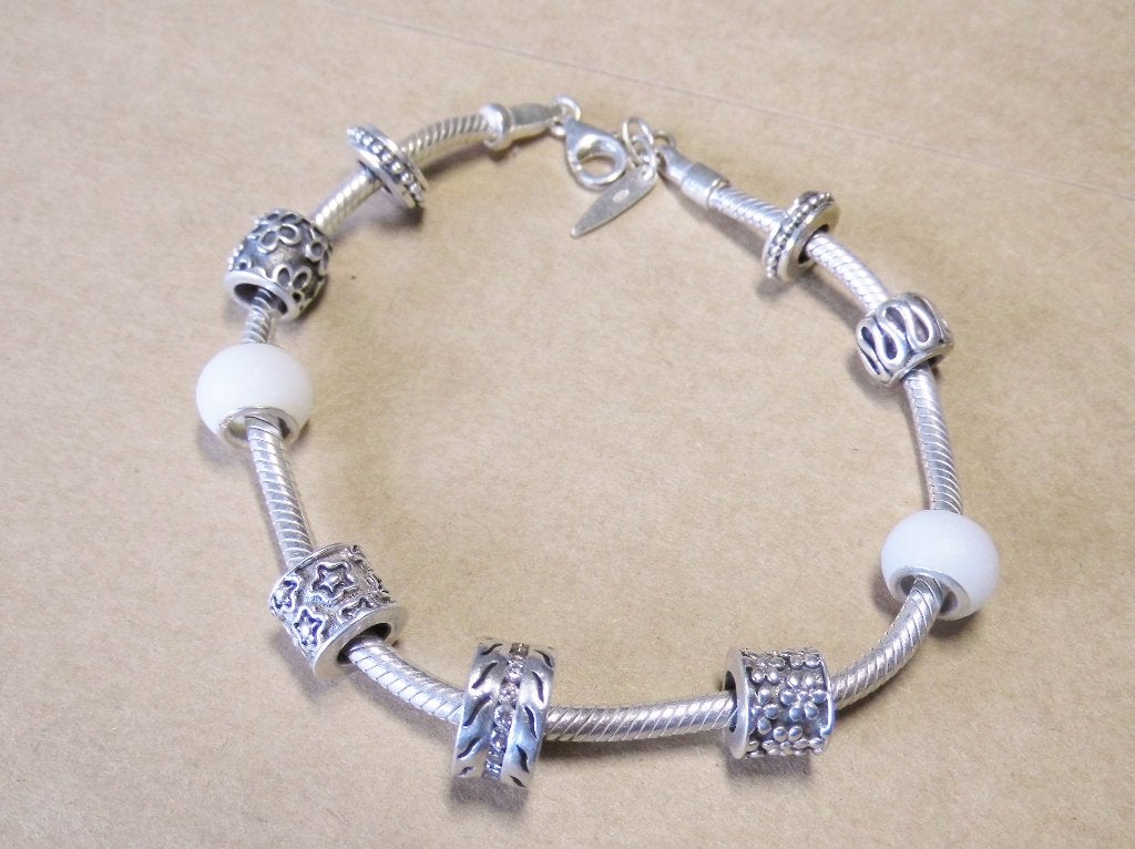 ZILVEREN BEDELARMBAND met diamantjes, Sieraden, Tassen en Uiterlijk, Armbanden, Gebruikt, Met edelsteen, Ophalen of Verzenden