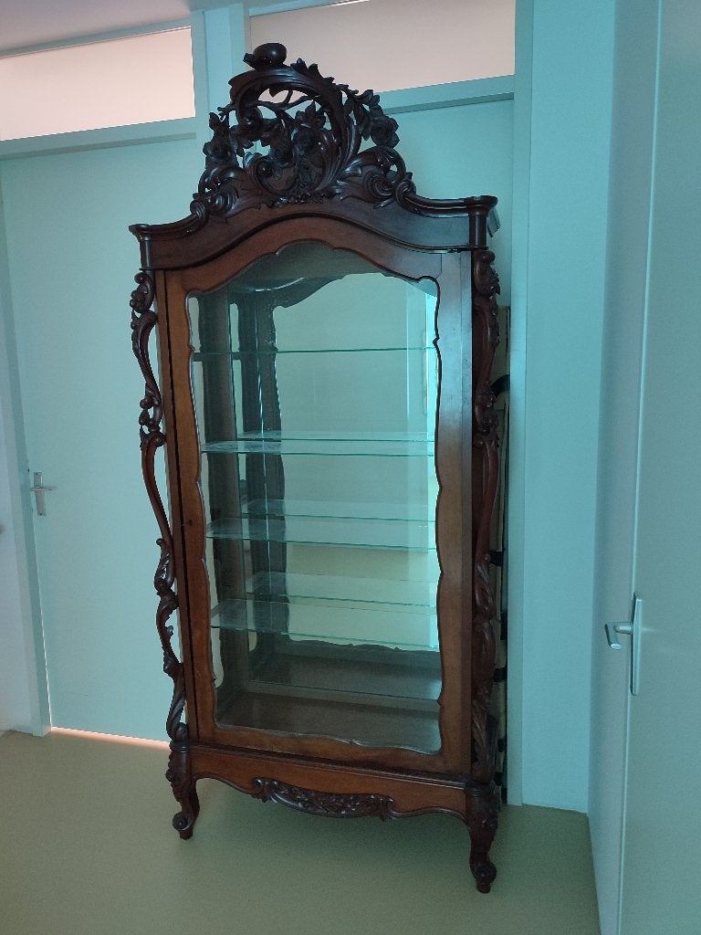 Antieke vitrinekast van mahoniehout, Antiek en Kunst, Ophalen