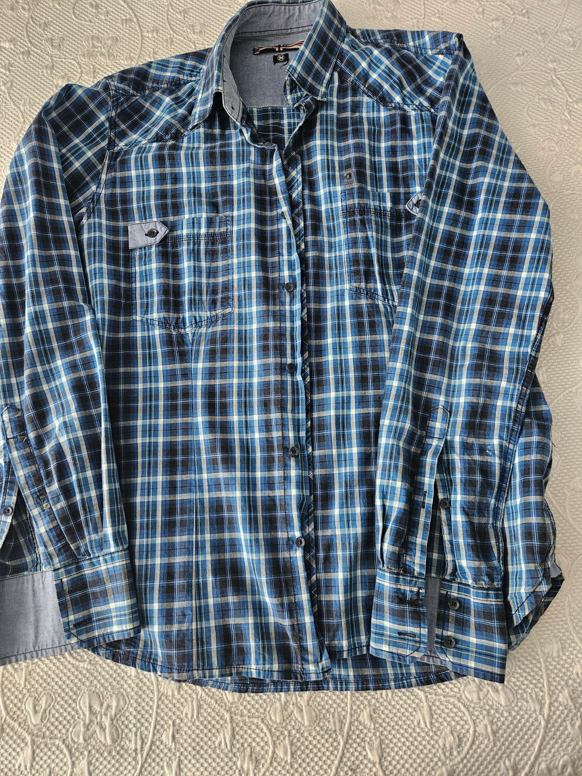 Heren overhemd geruit blauw/zwart maat M, Kleding | Heren, Onbekend, Blauw, Zo goed als nieuw, Halswijdte 39/40 (M)