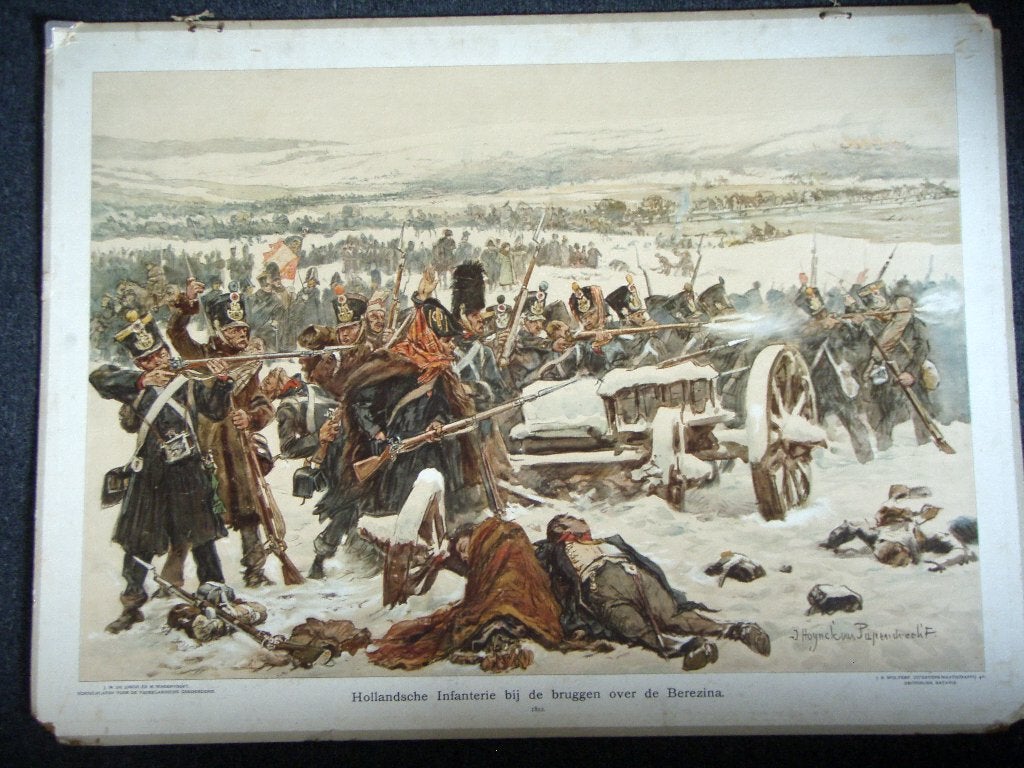 Schoolplaat terugtrekking over de Berezina, Ophalen, Landmacht, Nederland, Foto of Poster