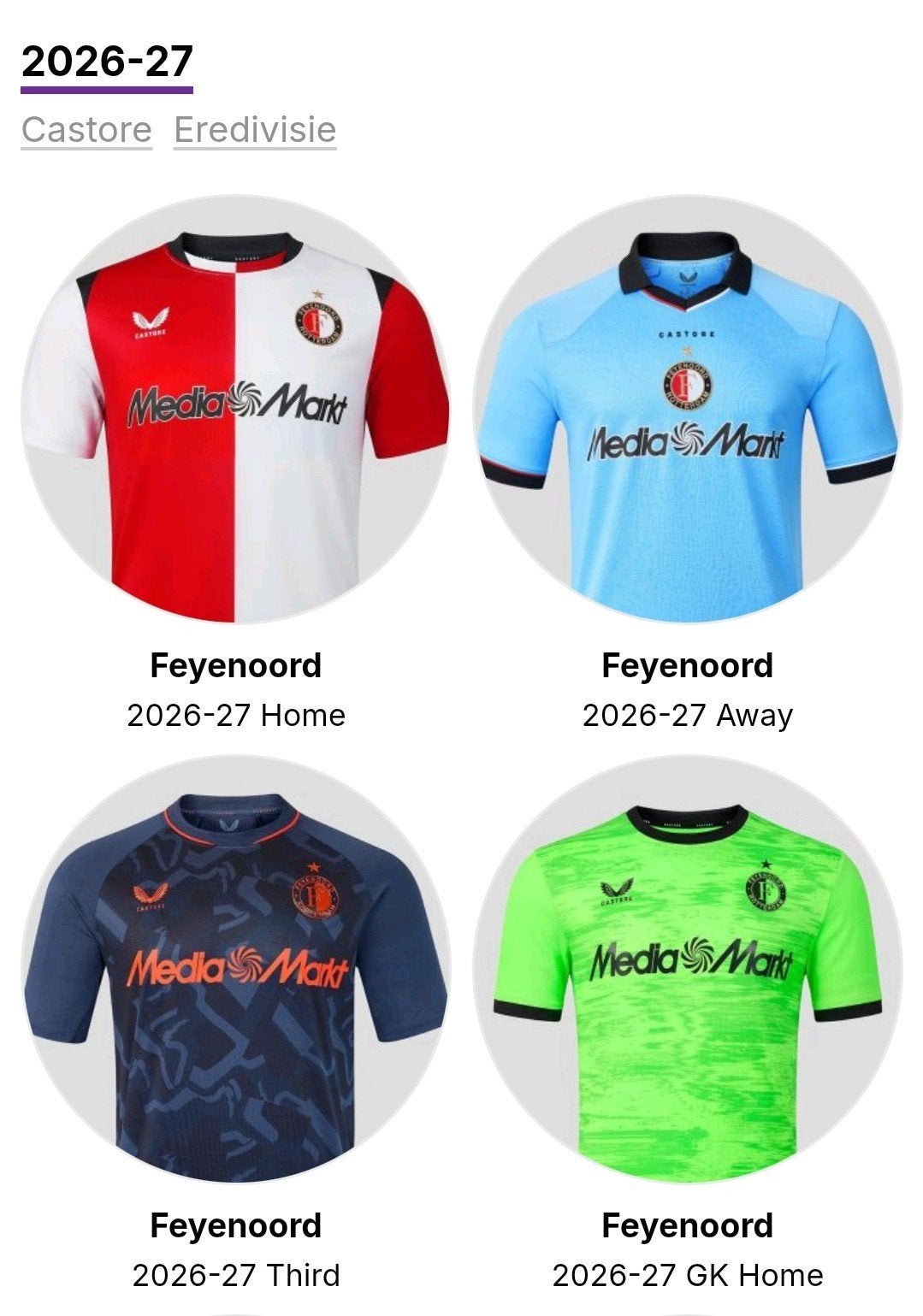 Feyenoord Voetbalshirts - Diverse Maten en Modellen, Kleding | Dames, Castore, Ophalen of Verzenden, Overige typen