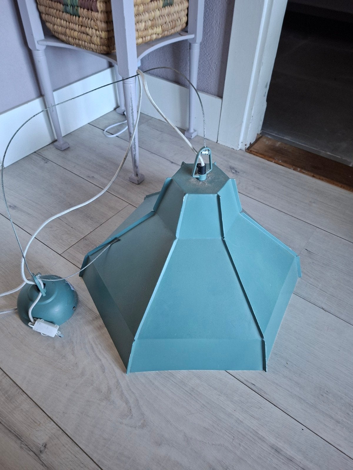 Metalen oude groene kleur lampen 2x, Ophalen, Rond