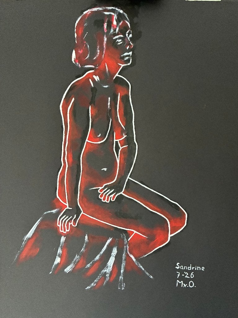 Acryl schilderij naar naakt model, Ophalen of Verzenden, Papier/karton, Acrylverf, Overig onderwerp