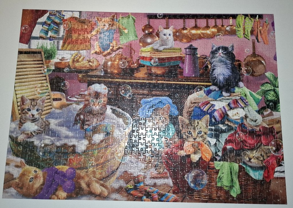 Kittens in the kitchen legpuzzel 1000 st (compleet), Ophalen of Verzenden, 500 t/m 1500 stukjes, Zo goed als nieuw, Legpuzzel