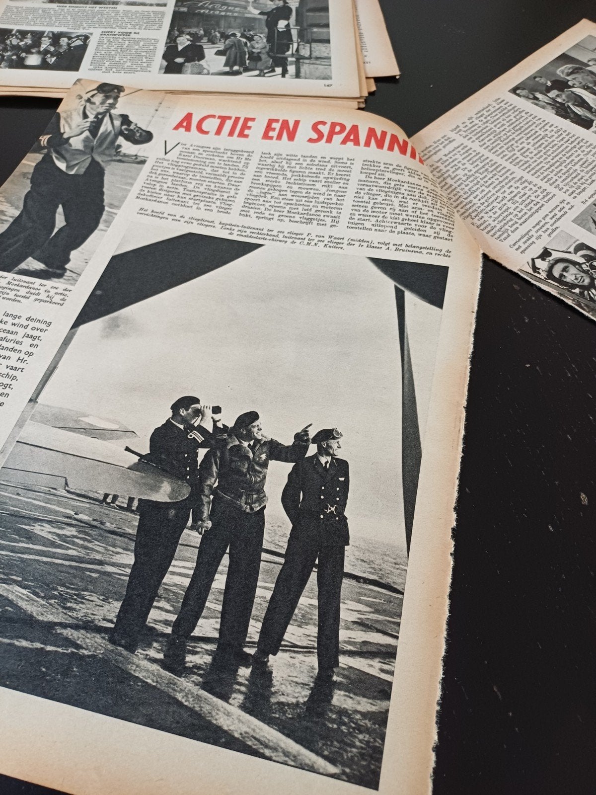 artikel MS. Karel Doorman actie en spanning 6 pagina s 1955, Ophalen of Verzenden, Gebruikt, Kaart, Foto of Prent