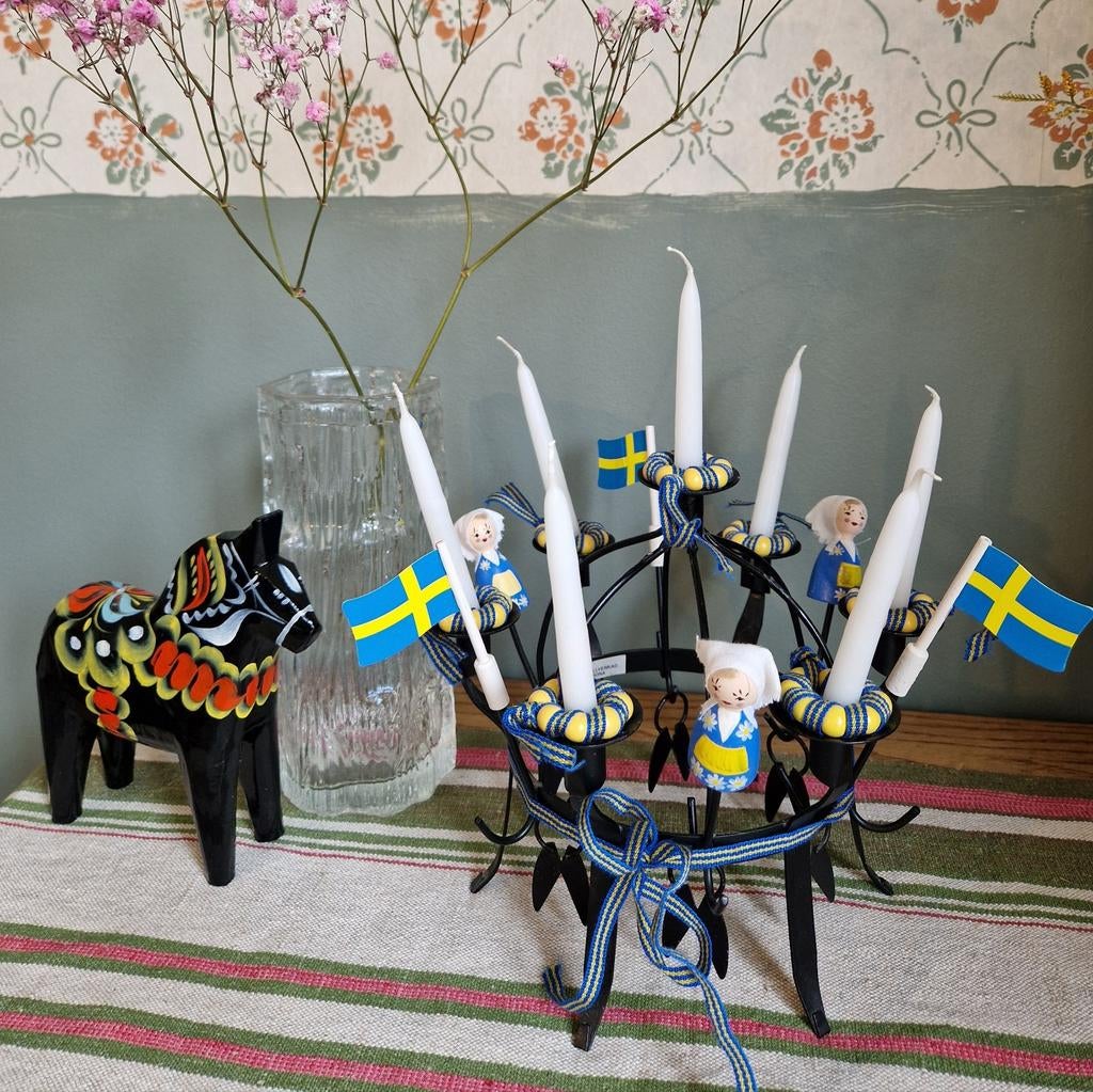 Toarpskrona Zweedse Kroon Kandelaar Midsommar Decoratie, Gebruikt, Zwart, Ophalen of Verzenden, Metaal