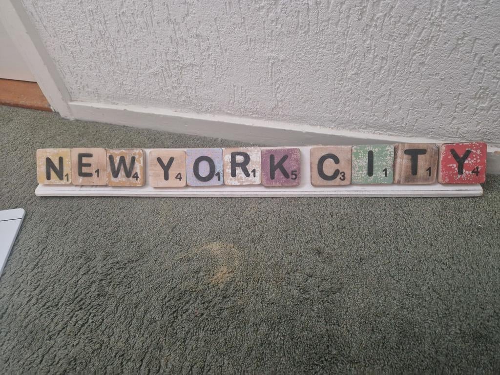 Decoratieve 'New York City' Scrabble-letters, Meerkleurig, Ophalen of Verzenden, Zo goed als nieuw, Vintage