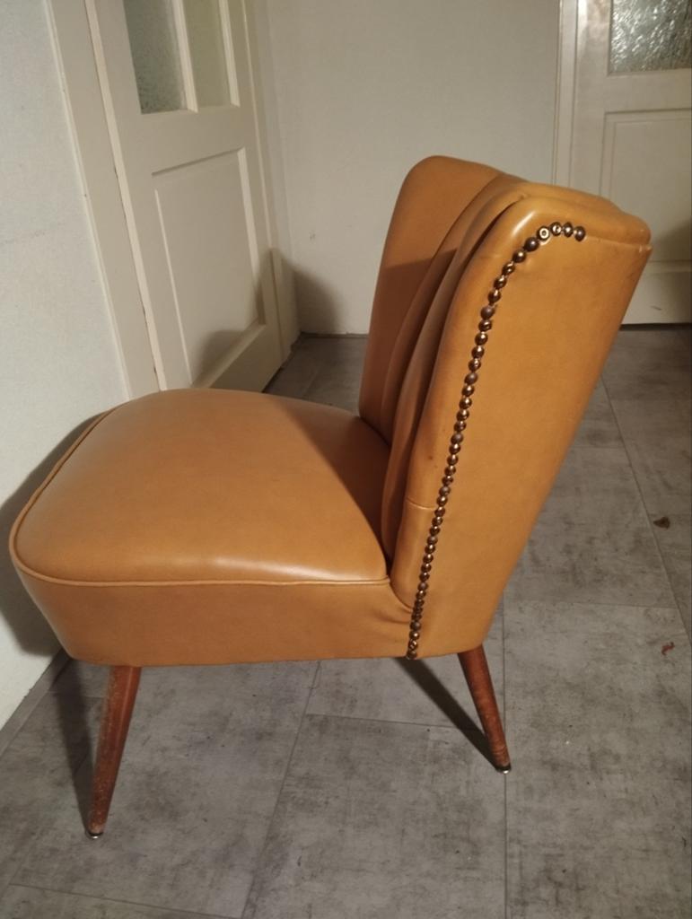 Vintage fauteuil met spijkers, okergeel, Ophalen