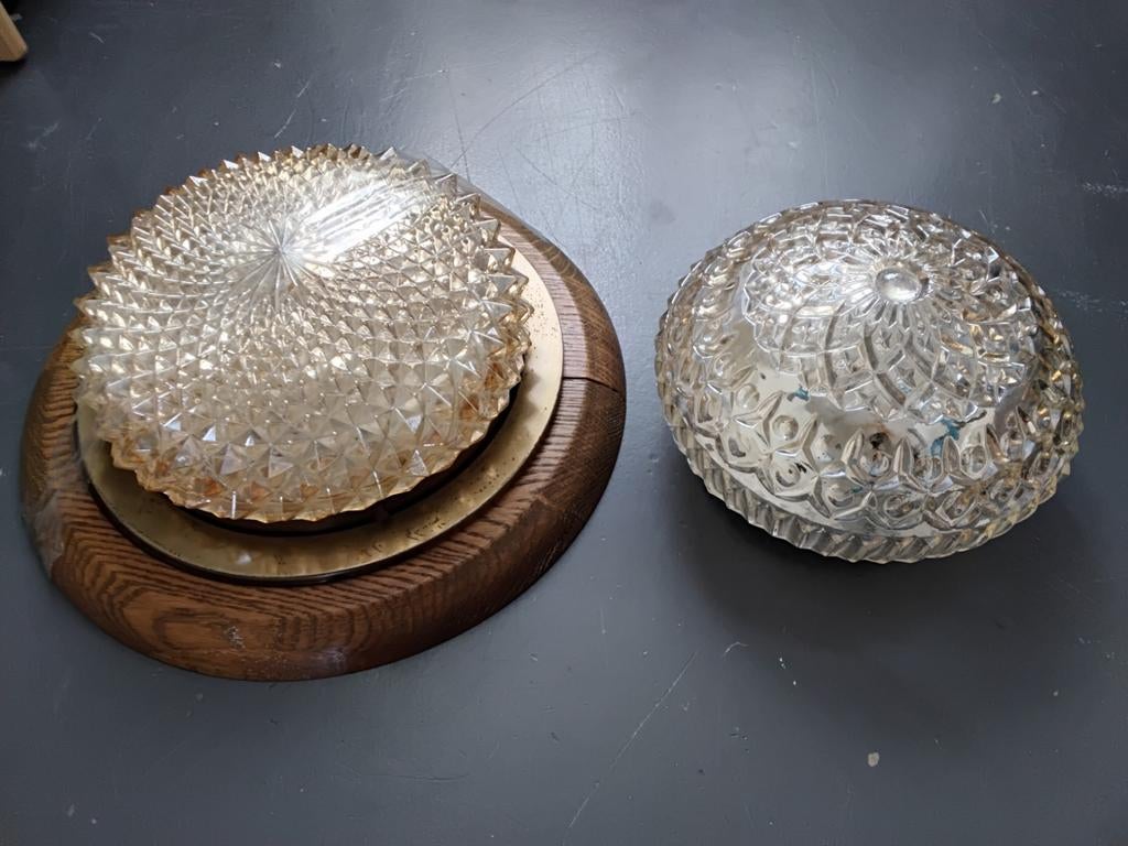 2  Prachtige amber glas 1 ananas vintage wand/plafondlampen, Ophalen, Glas, Meerdere stylen
