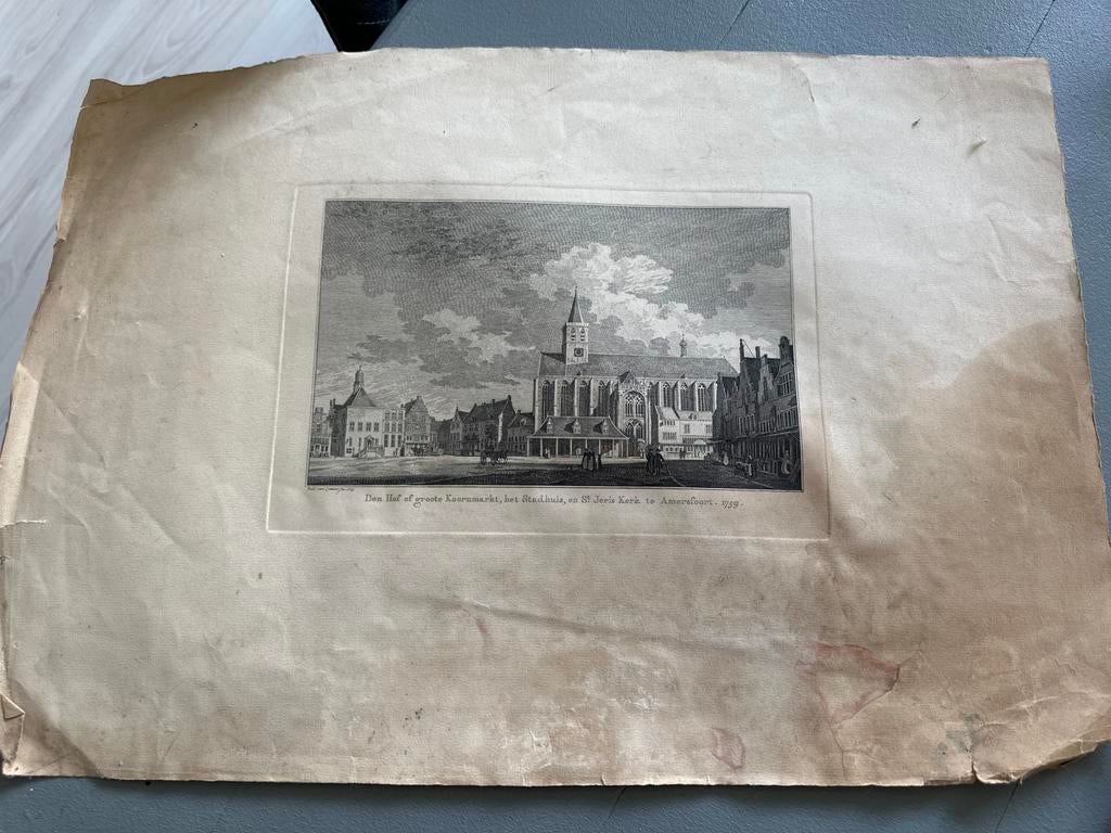 Antieke Gravure Amersfoort: Hof, Stadhuis, St. Joris Kerk 17, Met tekst, Stadsgezicht, Ophalen of Verzenden, Gravure