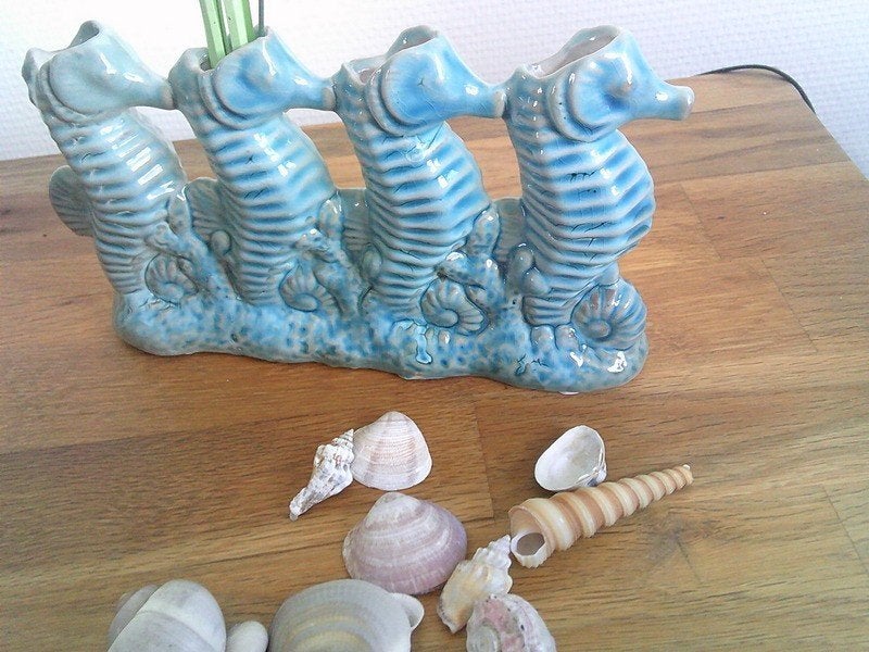 Keramiek blauwe zeepaardjes vaas maritiem, Antiek en Kunst, Ophalen of Verzenden