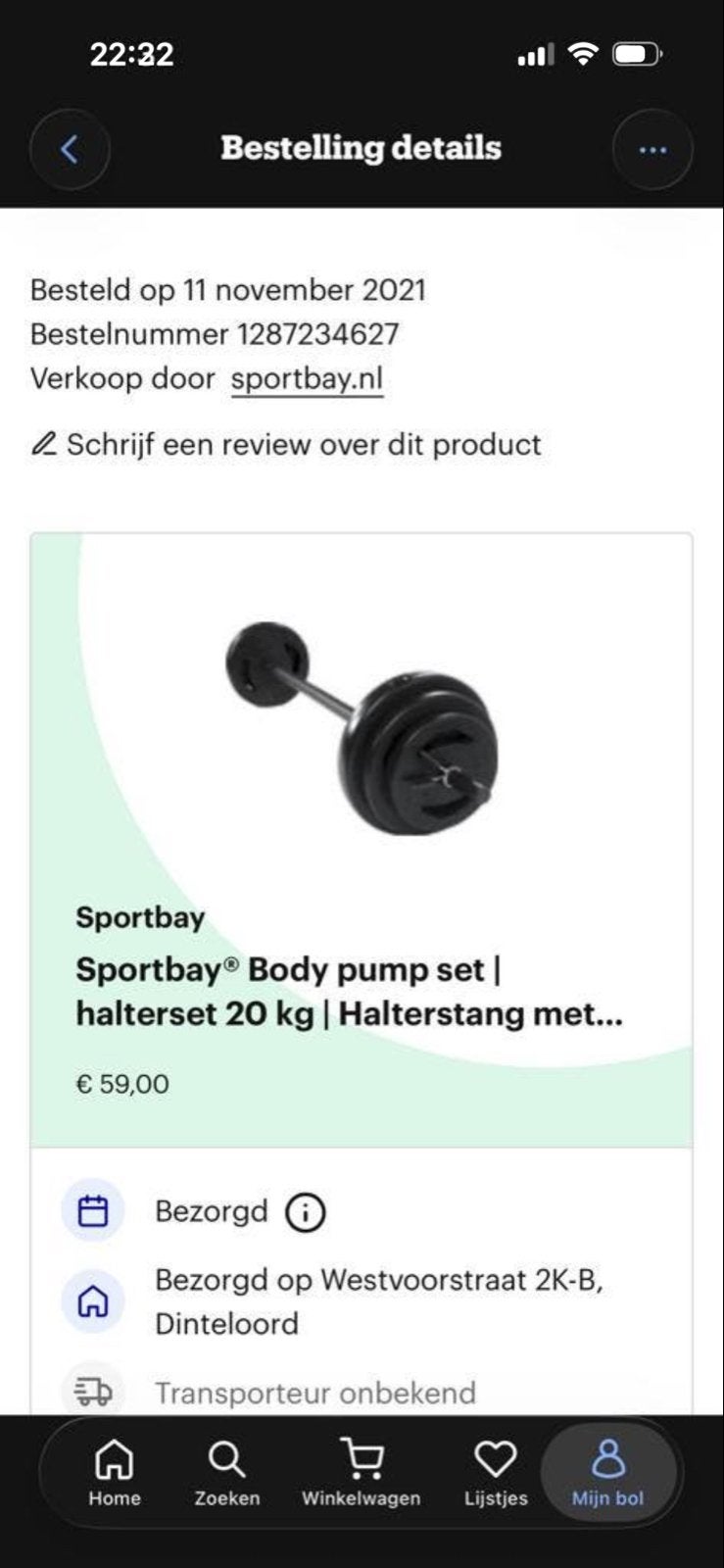 Sportbay Body Pump Set | Halterset 20 kg, Sport en Fitness, Ophalen of Verzenden, Zo goed als nieuw, Armen, Halterset