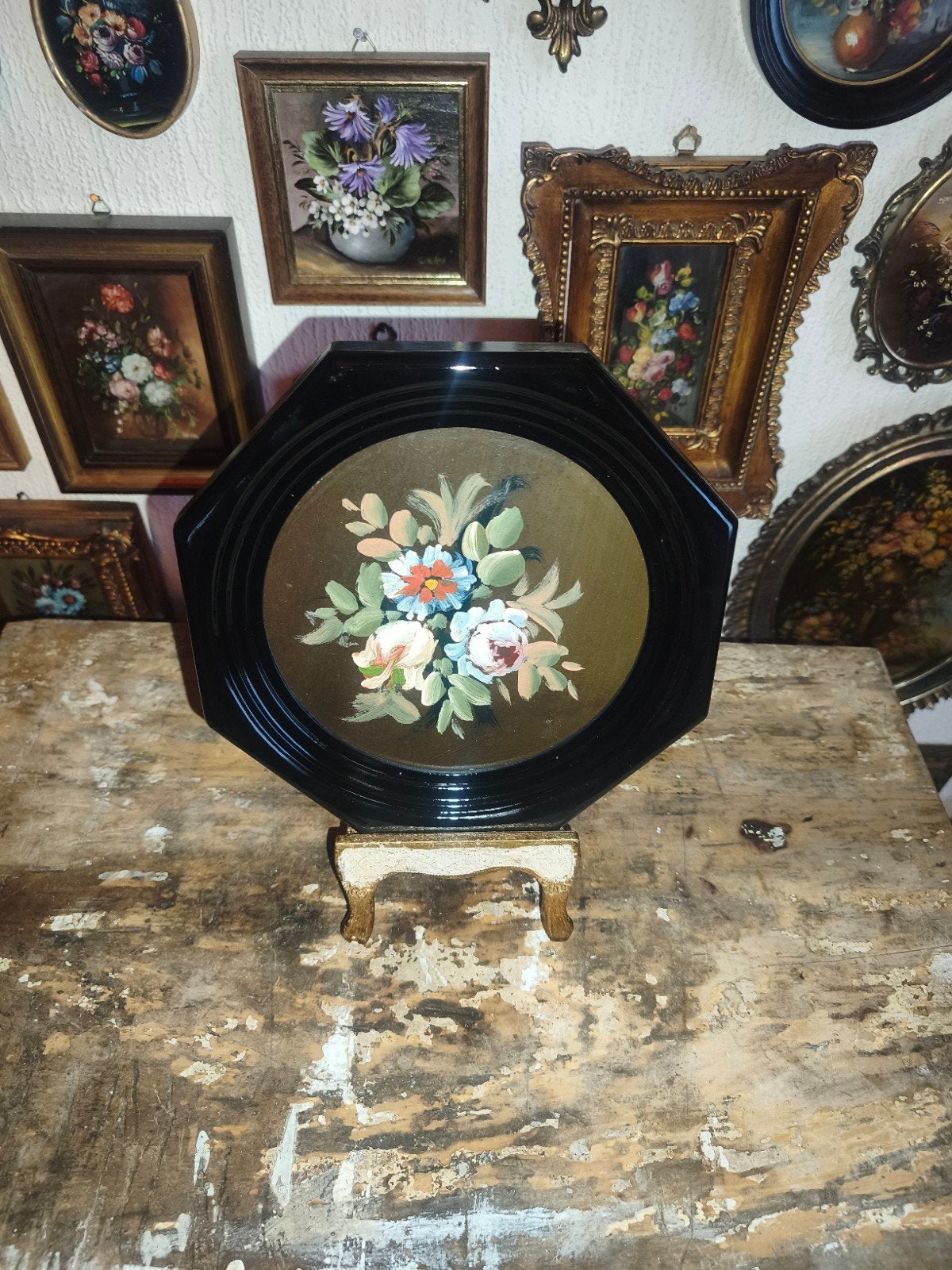 oud schilderijtje schilderij lijst stilleven bloemen Y68, Antiek en Kunst, Ophalen of Verzenden