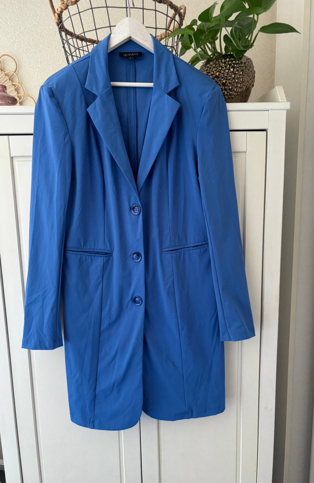 Mi Piace lange travelstof blazer maat L, Blauw, Maat 42/44 (L), Ophalen of Verzenden, Zo goed als nieuw