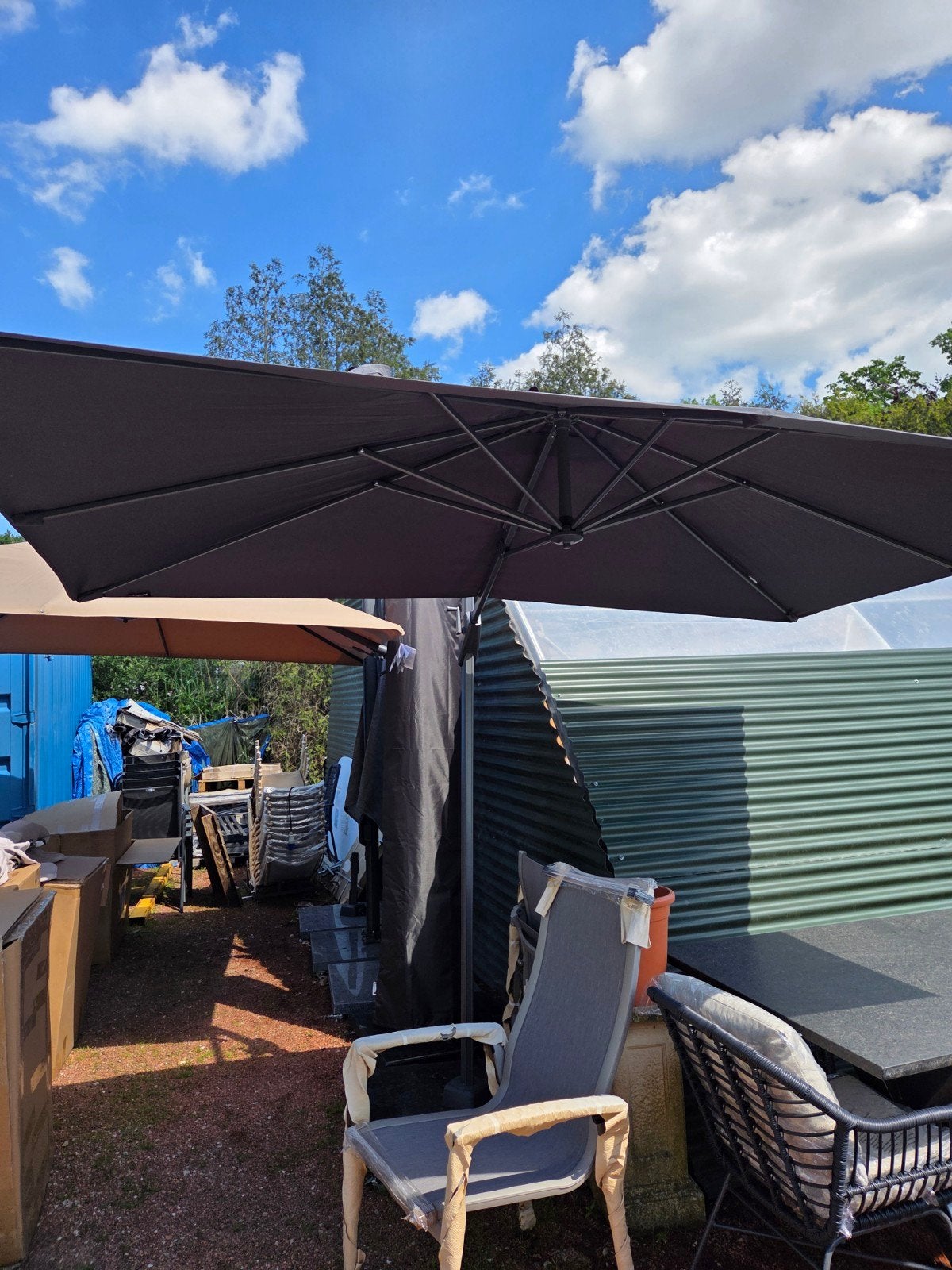 PLATINUM ZWEVENDE PARASOL MET GRANIETEN PARASOLVOET, Ophalen, Nieuw, Minder dan 1 meter, Parasolvoet