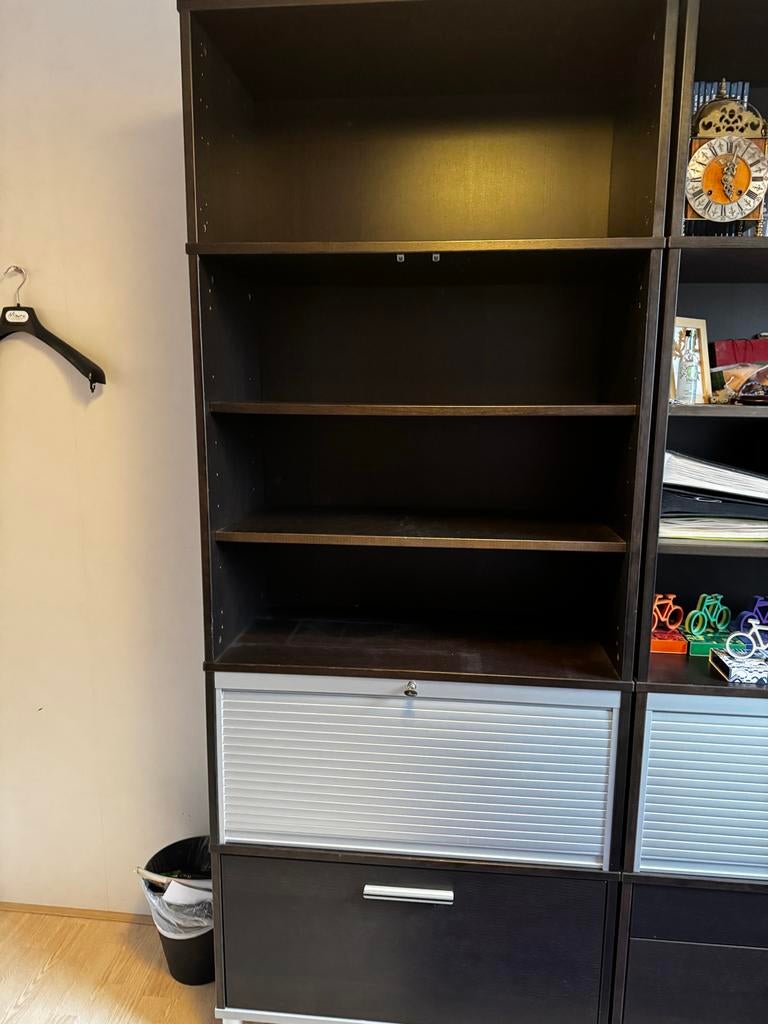 Ikea Boekenkast met lade en roldeur - Donkerbruin, Ophalen, Gebruikt, 200 cm of meer, 50 tot 100 cm