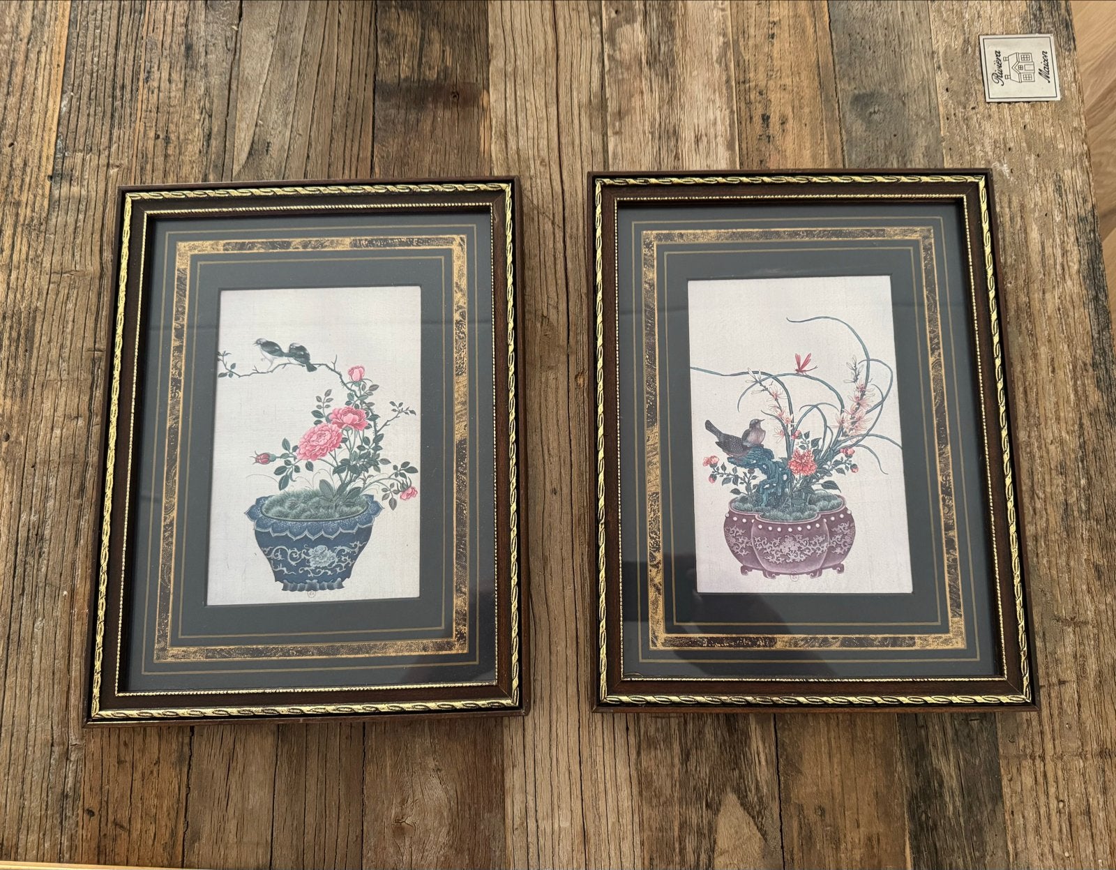 Set van 2 ingelijste Chinese zijde borduurwerken met vogels, Ophalen, Minder dan 50 cm, Gebruikt, Schilderij