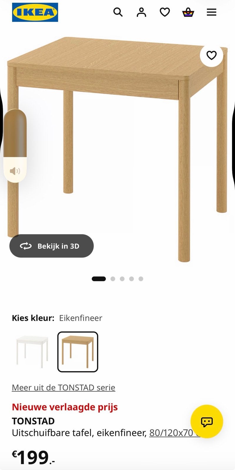 IKEA TONSTAD Uitschuifbare eettafel eikenfineer, Huis en Inrichting, 100 tot 150 cm, Eikenhout, Nieuw, Vier personen