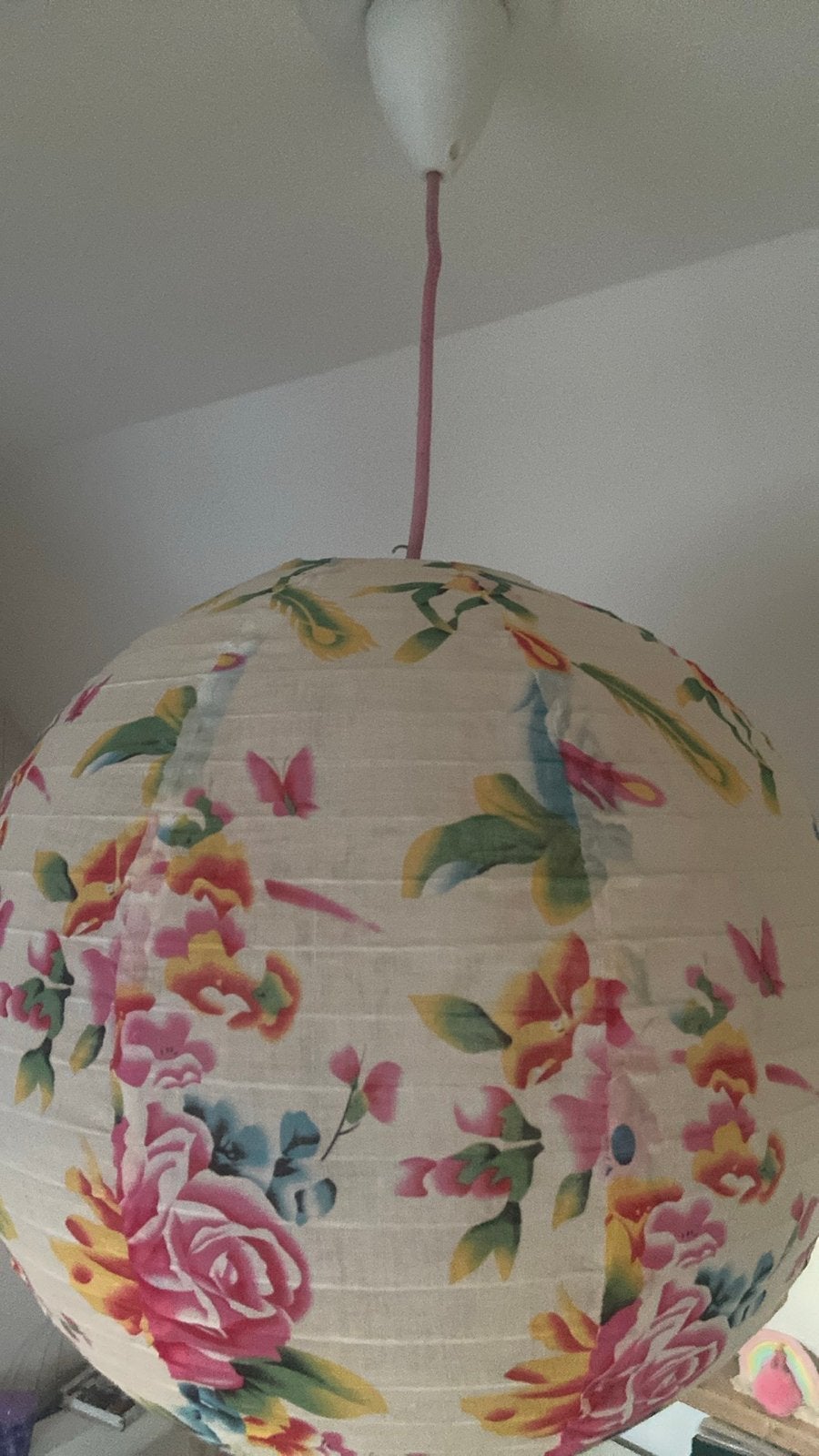 Decoratieve stoffen lampenkap met bloemenprint, Meerkleurig, Rond, Zo goed als nieuw, Textiel