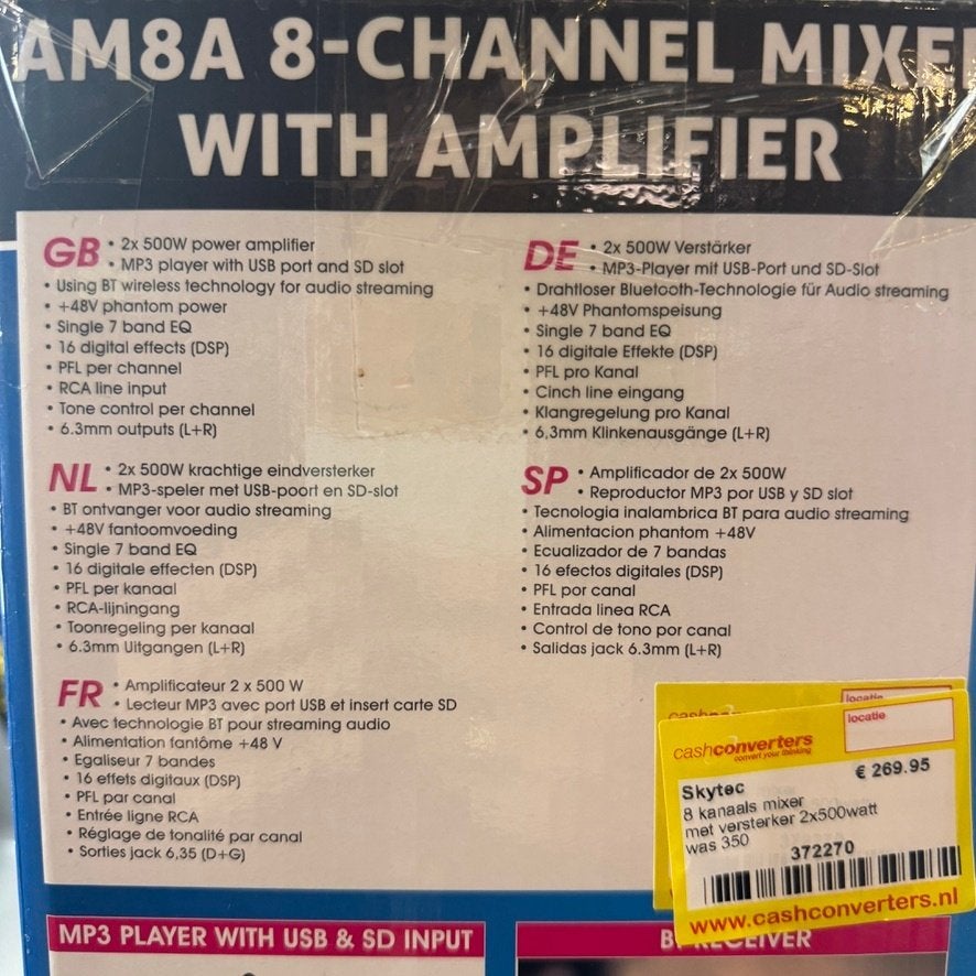 8 Kanaals Mixer met versteker | 2x300watt | nieuw | 372270, Ophalen of Verzenden, Nieuw, 5 tot 10 kanalen