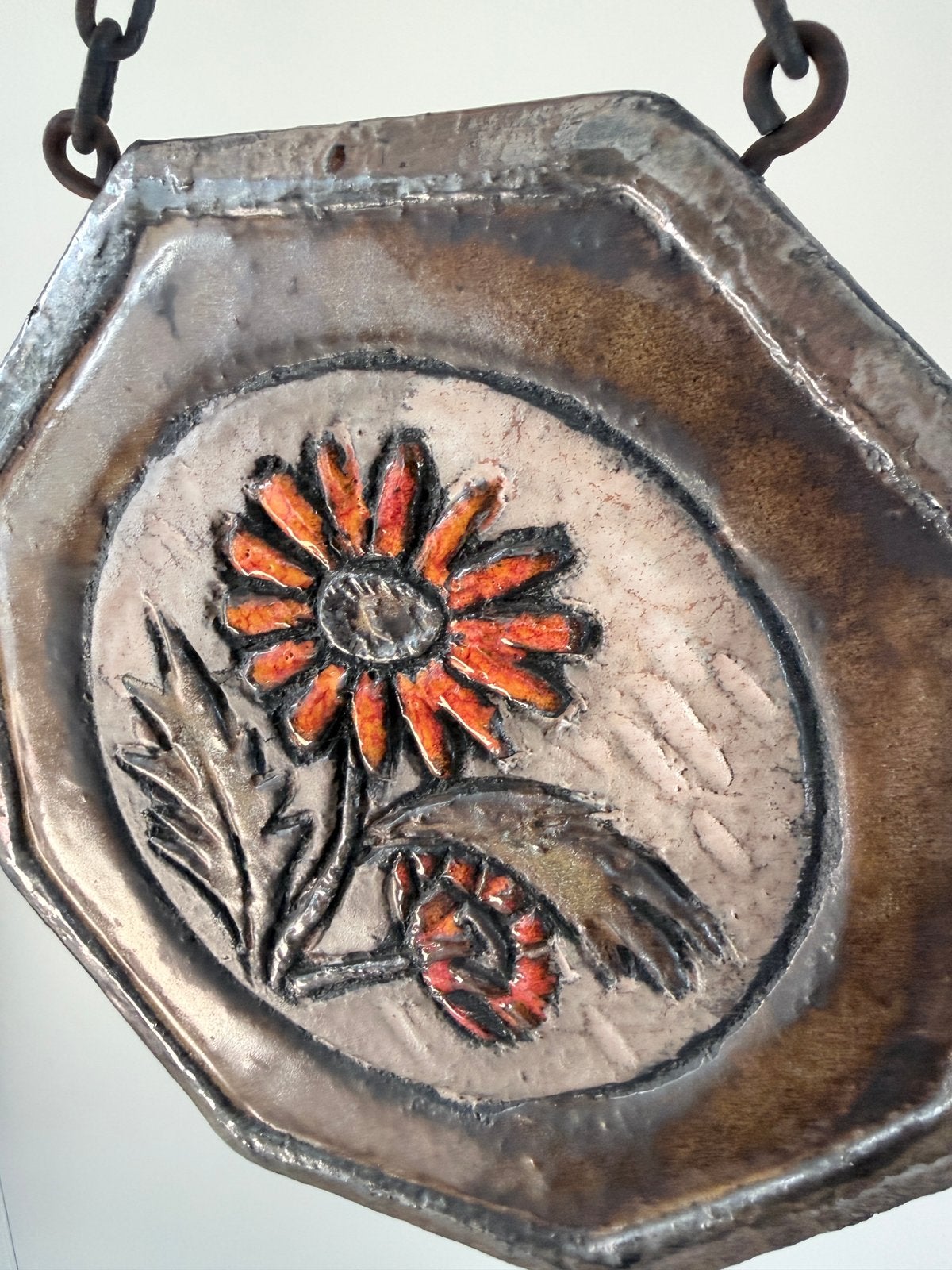 Vintage keramisch wandobject – jaren 60/70 – bloemreliëf, Ophalen of Verzenden