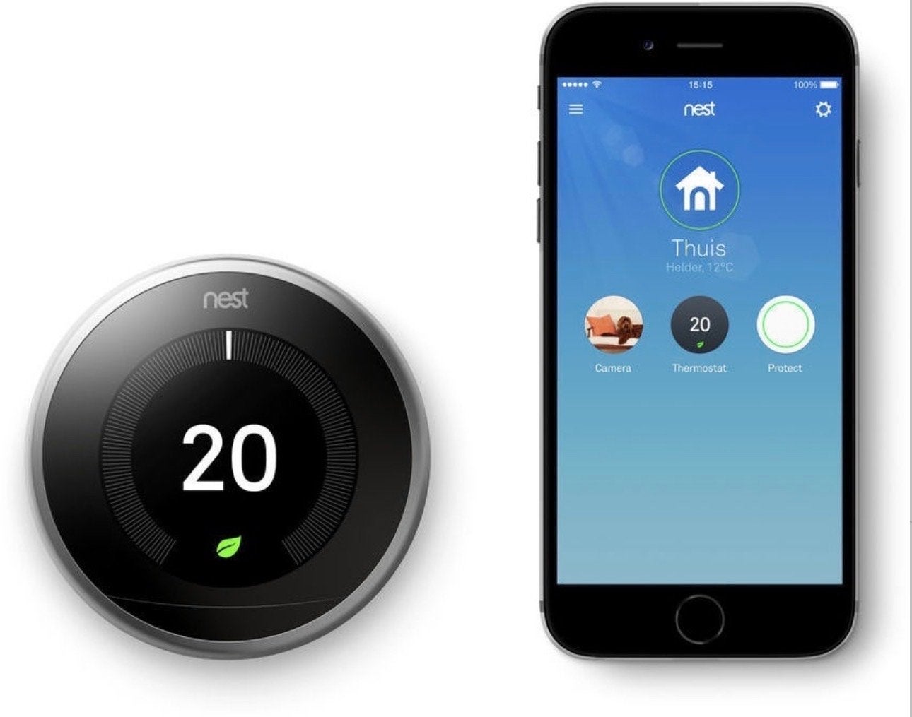 Google Nest Learning Slimme Thermostaat V3 + Heatlink Zilver, Ophalen of Verzenden, Slimme thermostaat, Gebruikt