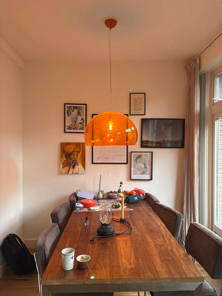 Moderne oranje eettafel plafonierre lamp, Ophalen