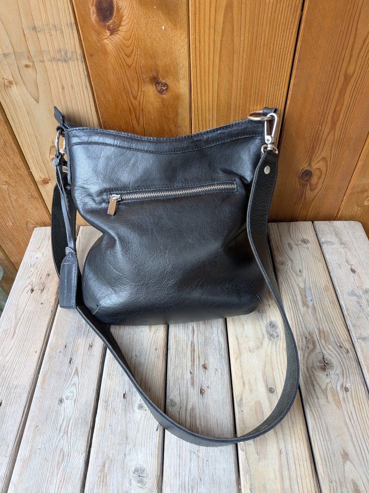 Cowboysbag Hobo Arnold Zwart Leren Schoudertas, Sieraden, Tassen en Uiterlijk, Tassen | Damestassen, Ophalen of Verzenden, Gebruikt