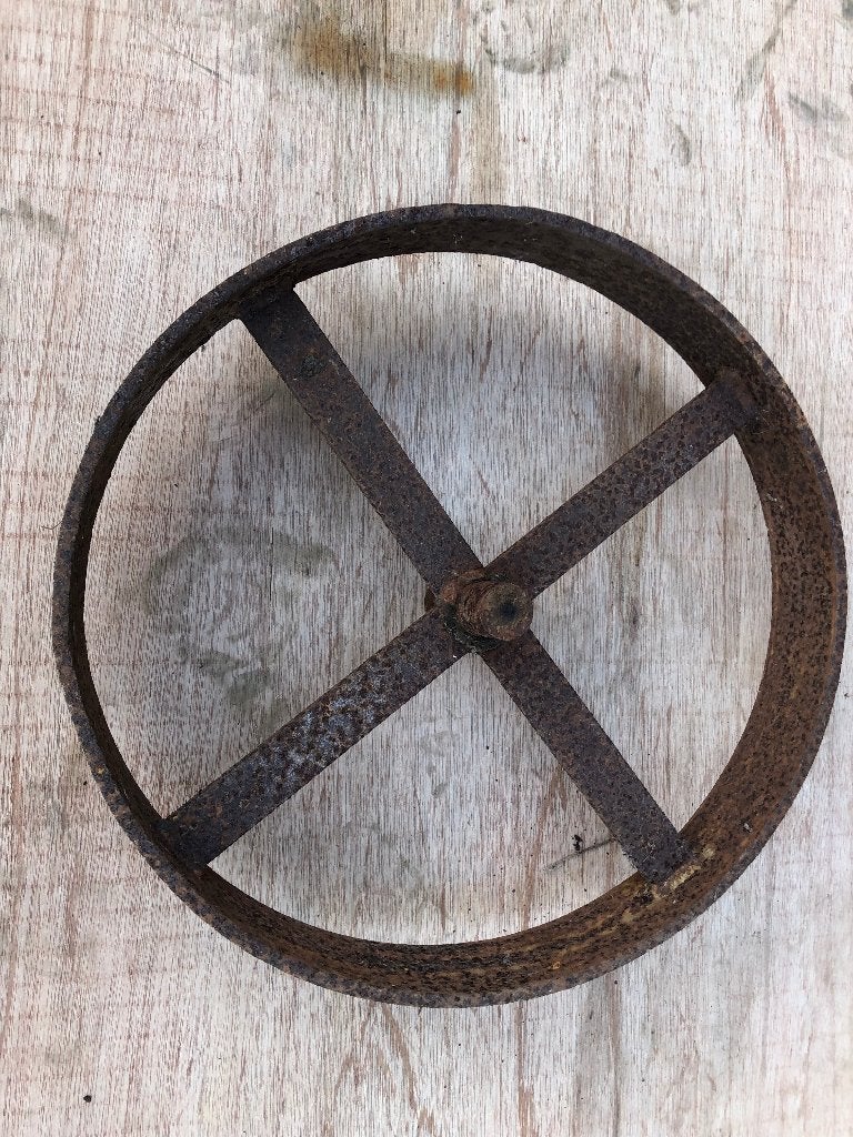 Oud ijzeren Engels handploeg ploegwiel voor decoratie, Ophalen of Verzenden, Gebruikt