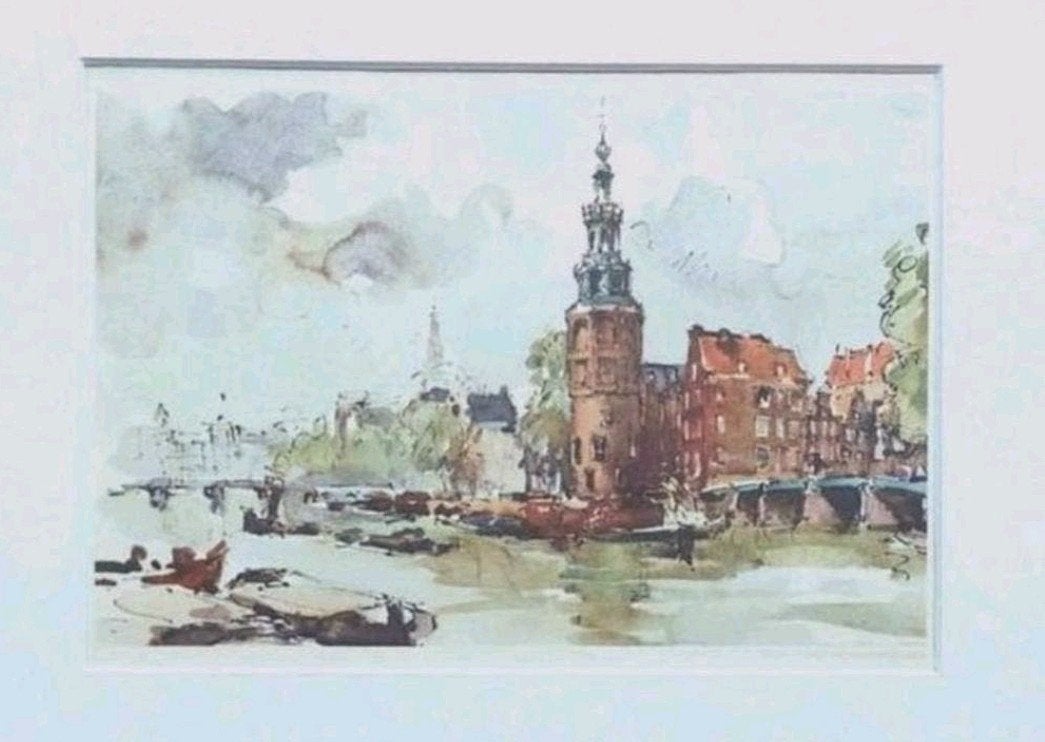Oude Schans/Montelsbaantoren ... Jan Korthals ... Amsterdam, Antiek en Kunst, Kunst | Tekeningen en Foto's, Ophalen of Verzenden