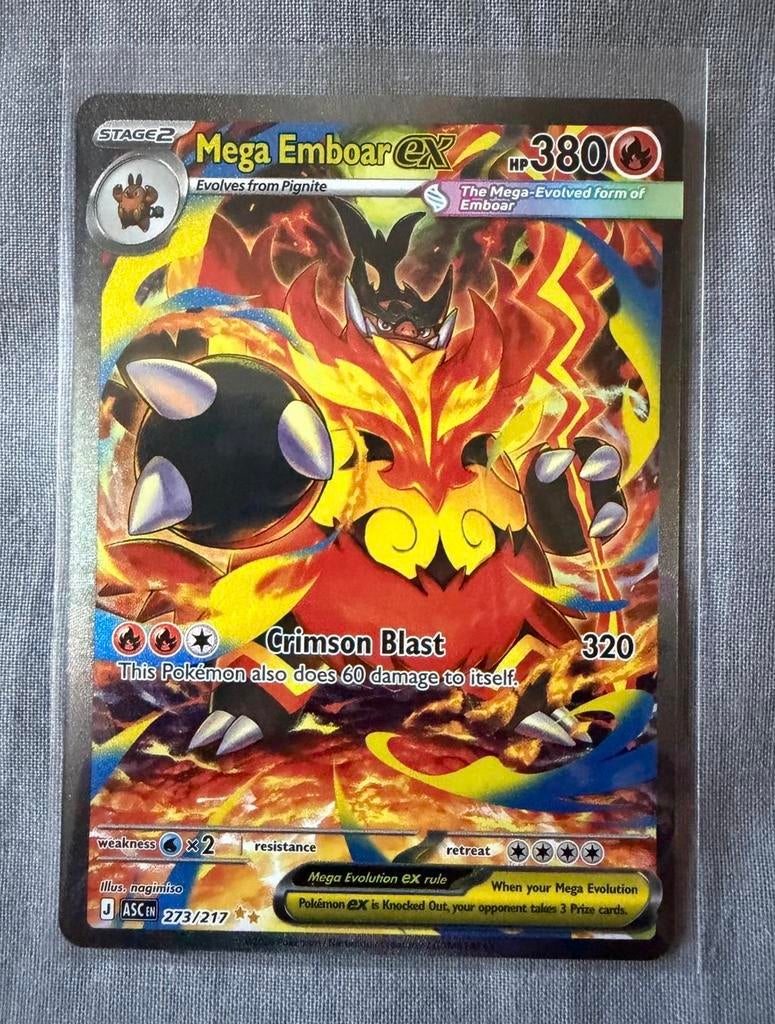 Pokemon Kaart Mega Emboar Ex 273/217 Ascended Heroes., Ophalen of Verzenden, Nieuw, Losse kaart, Foil