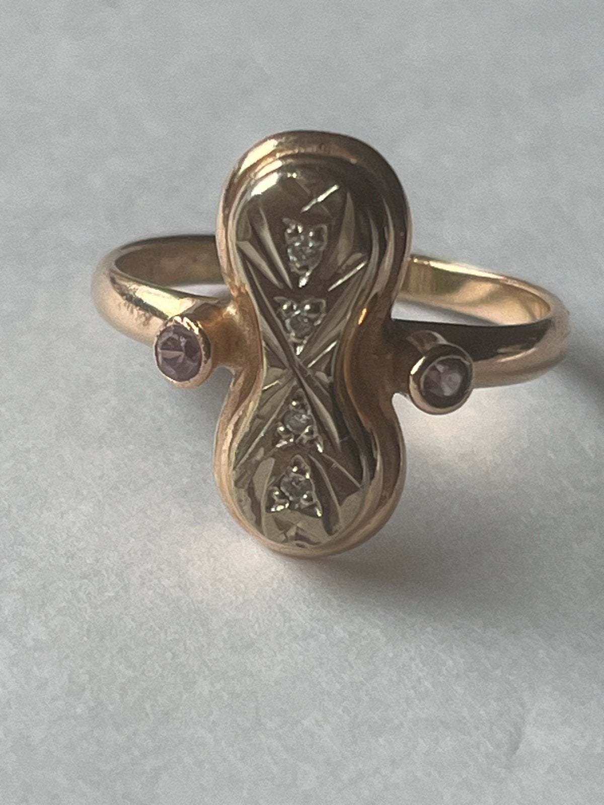 Russische Roségouden Biedermeier Ring met Diamant & Roosdiam, 18 tot 19, Verzenden, Zo goed als nieuw, Met edelsteen