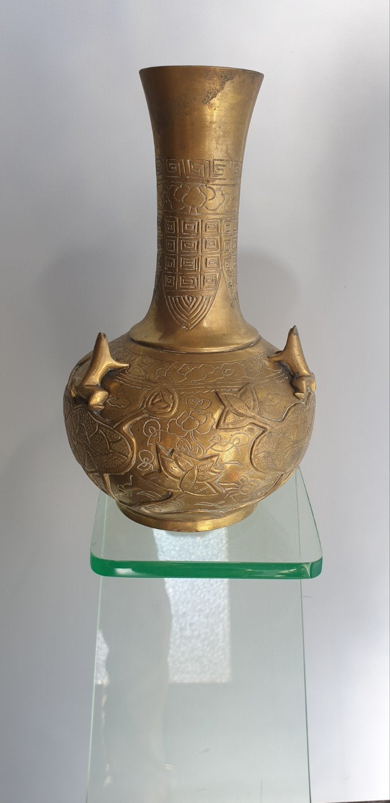 Messing/koperen Chinese tempelvaas., Antiek en Kunst, Ophalen of Verzenden
