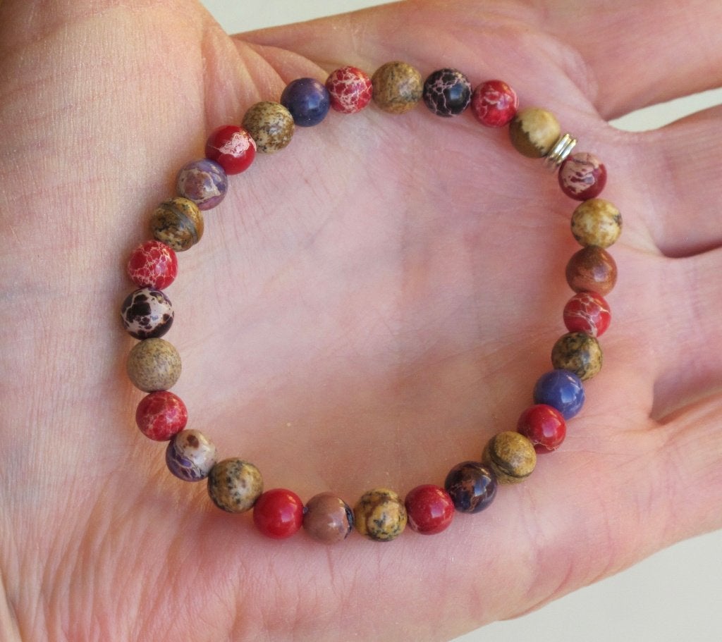 Prachtige armband, rode en paarse Jaspis en picture Jaspis, Verzenden, Nieuw, Elastiek, Met edelsteen