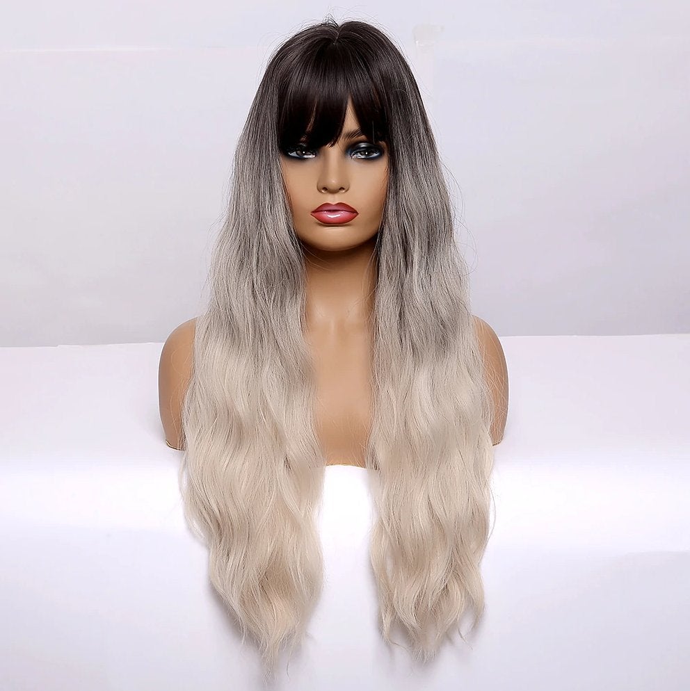 Zwarte Blonde Lange Pruik Met Slag Blond Haar Dames Ombre, Verzenden, Nieuw, Pruik of Haarverlenging
