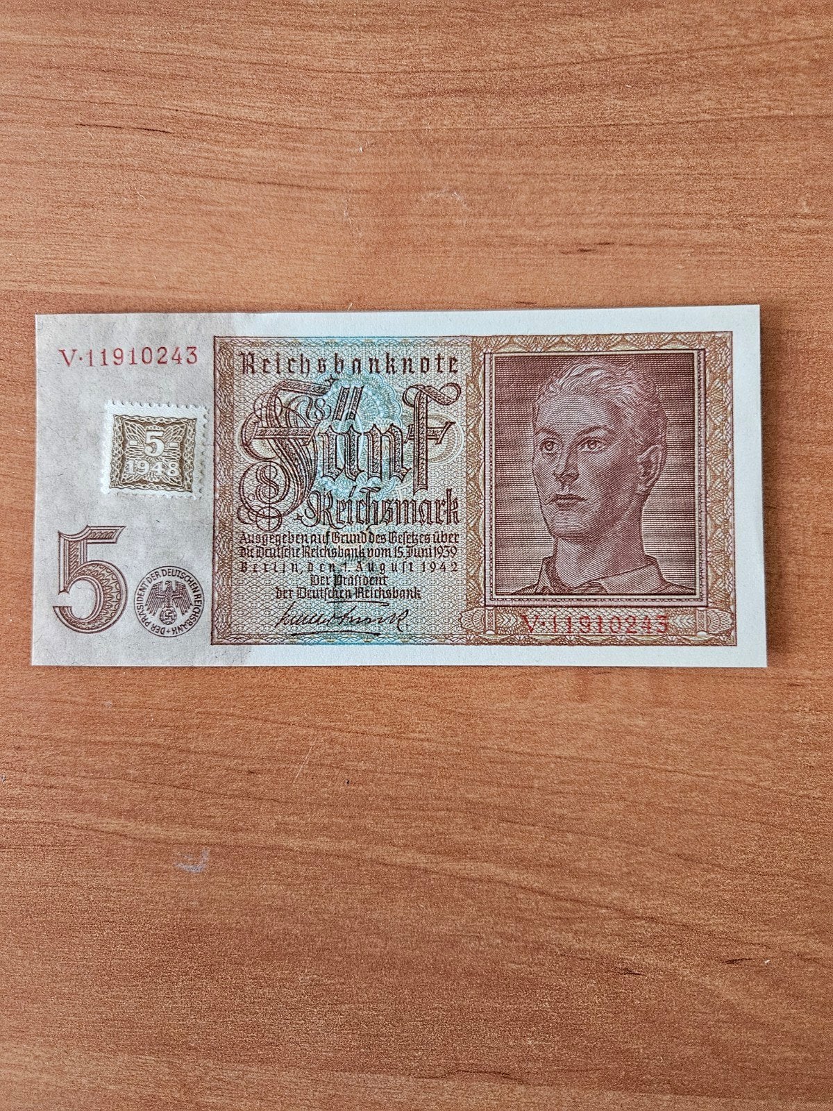 5 Reichsmark met postzegel unike WWII, Postzegels en Munten, Bankbiljetten | Europa | Niet-Eurobiljetten, Ophalen of Verzenden